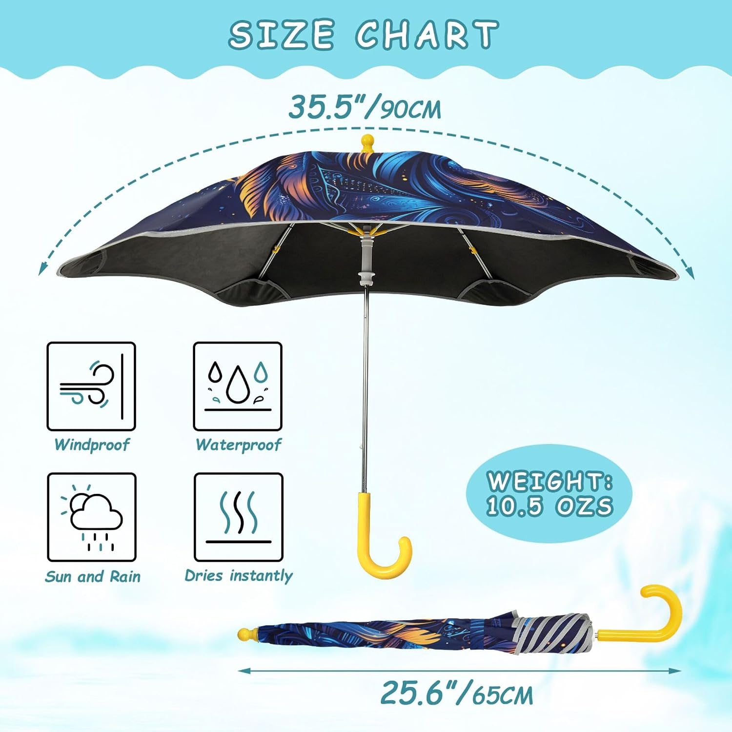ALAZA Wolf Head Art Kids Umbrella for Girls Boys Toddler Children Rain & Sun Umbrella
