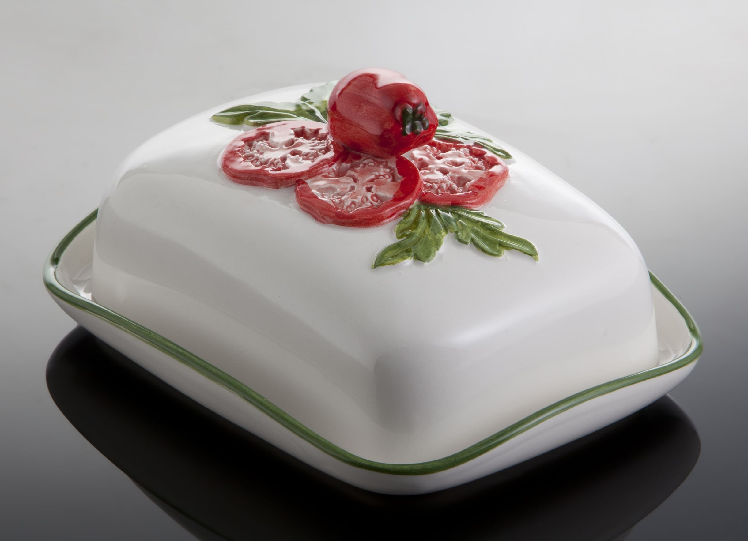Bassano Ausgefallene italienische Keramik Butterdose mit Tomatendekor 18x14 Küche, Haushalt & Wohnen
