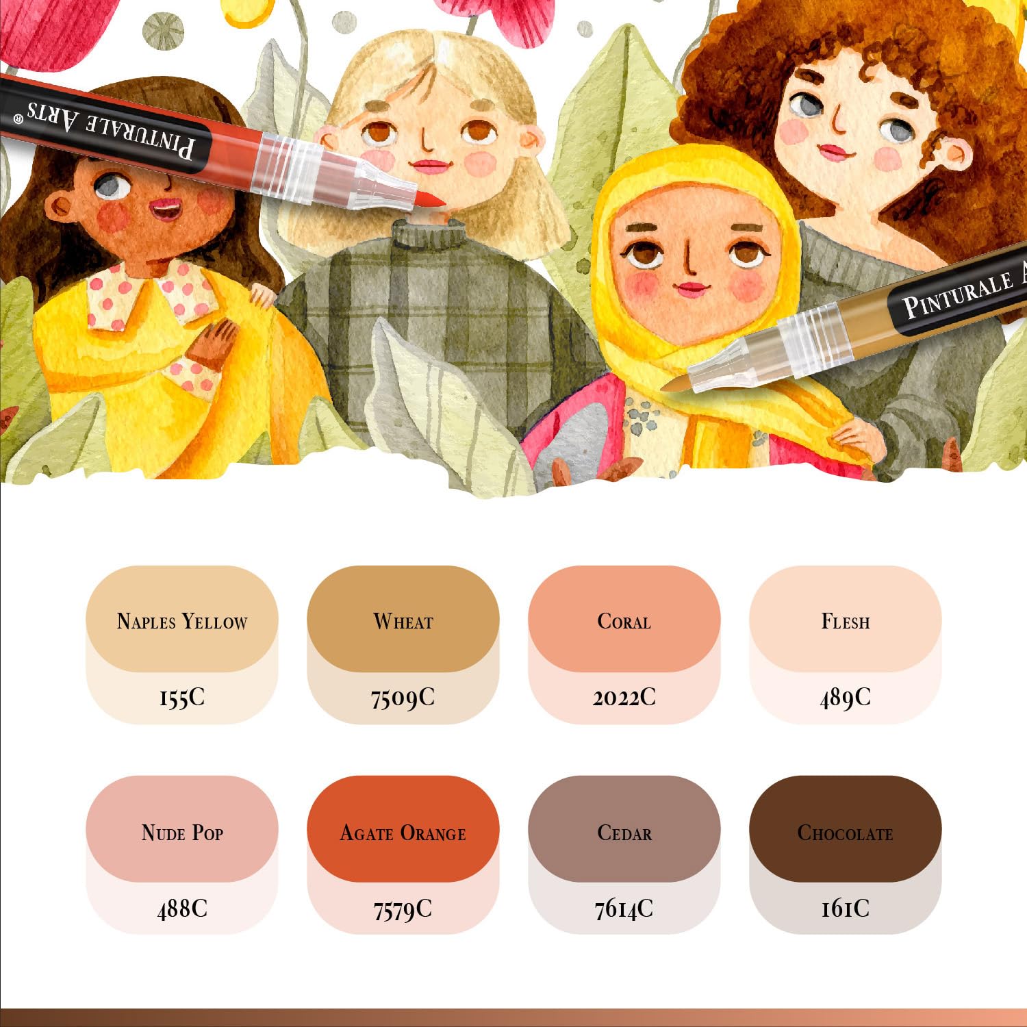 Pinturale Acrylstifte Hauttöne - 8 Brauntöne Für Steine & Holz