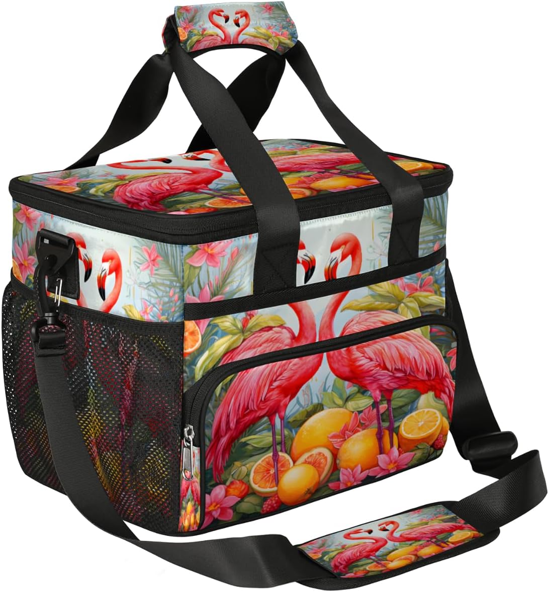 Tropical Insulated Picnic Backpack Lunch Box for Women Men Picnic Basket Tote Lunch Bag Picnic Bag Portable Lunch Bags for Picnic, Beach, Work, Trip,Office, Camp Animal Flamingo