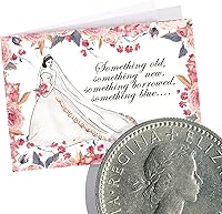 Vista 3 de ASVP Shop Auténtica moneda de seis peniques con tarjeta y sobre para la novia algo viejo, algo nuevo, algo prestado, algo azul y seis peniques