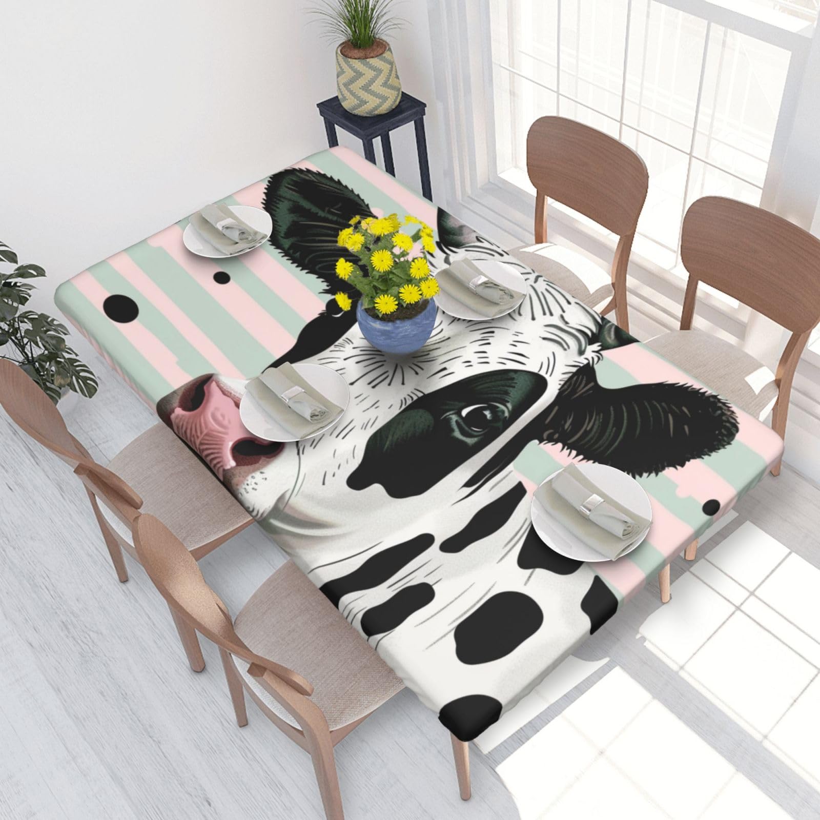 WPKJU Cute Cow Polka Dot Printed Tablecloths 4ft Rectangular Table Covers Washable Polyester Decorative Table Cloth for Dining Table Picnic Wedding