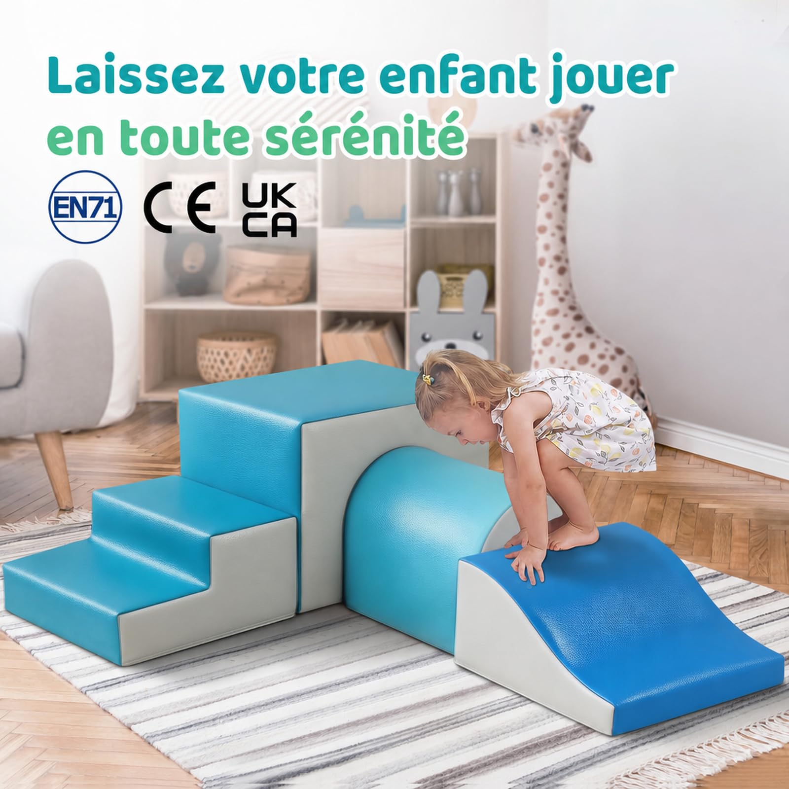 GeerWest Parcours Motricité Bébé 4 Pièces: Module Motricité Enfant Cuir PU Blocs Mousse Éducatifs - Jouets Descalade Bébé Structure d'escalade Antidérapante Ensemble Arche Elliptique(Moderne)