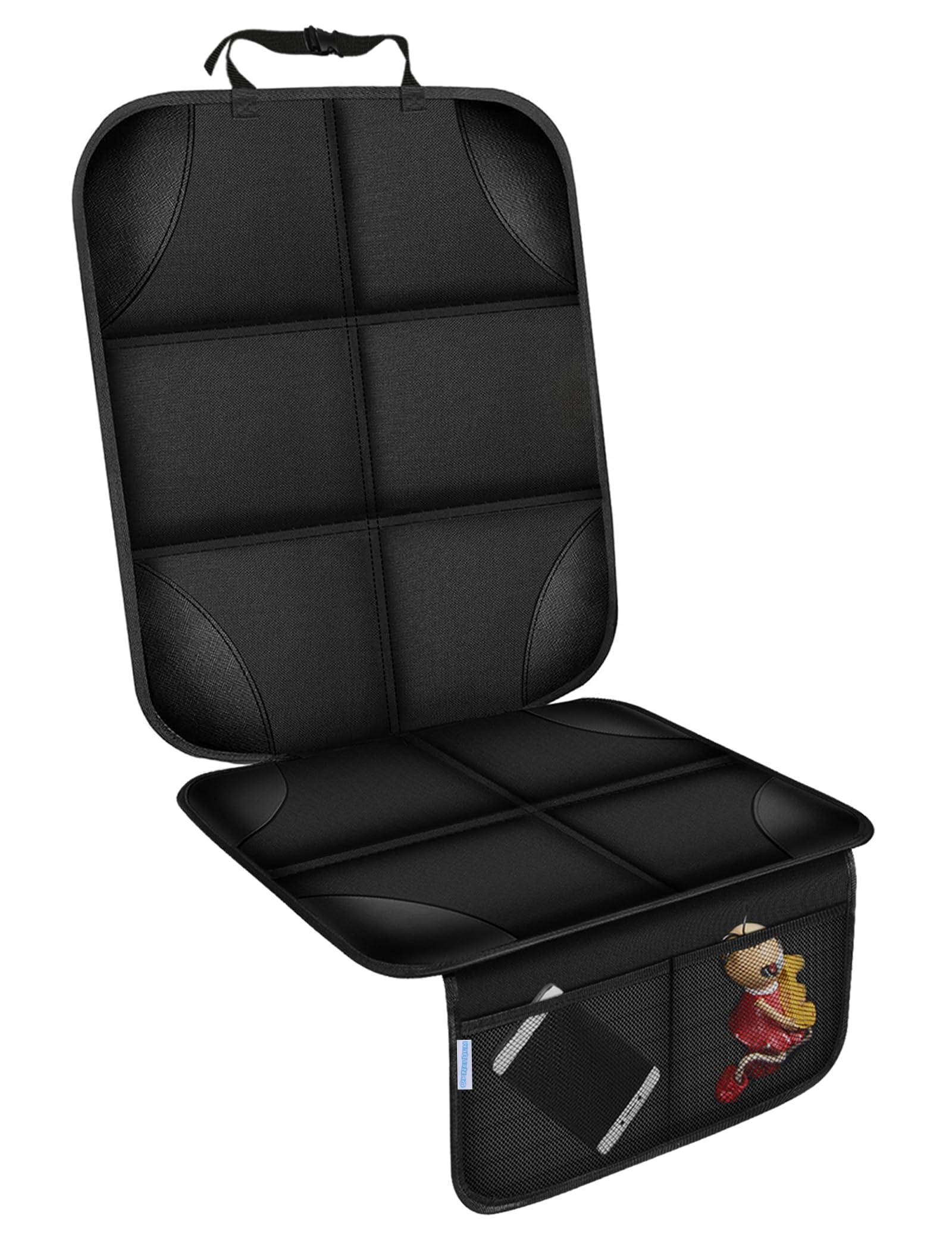 Vellichor Autositzschoner für Kindersitz, dicke Polsterung, Sitzschutz unter Babyautositz, 600D wasserdichter rutschfester Stoff, Autositzbezug für Kind und Haustier mit Taschen (Schwarz, 1 Stück)