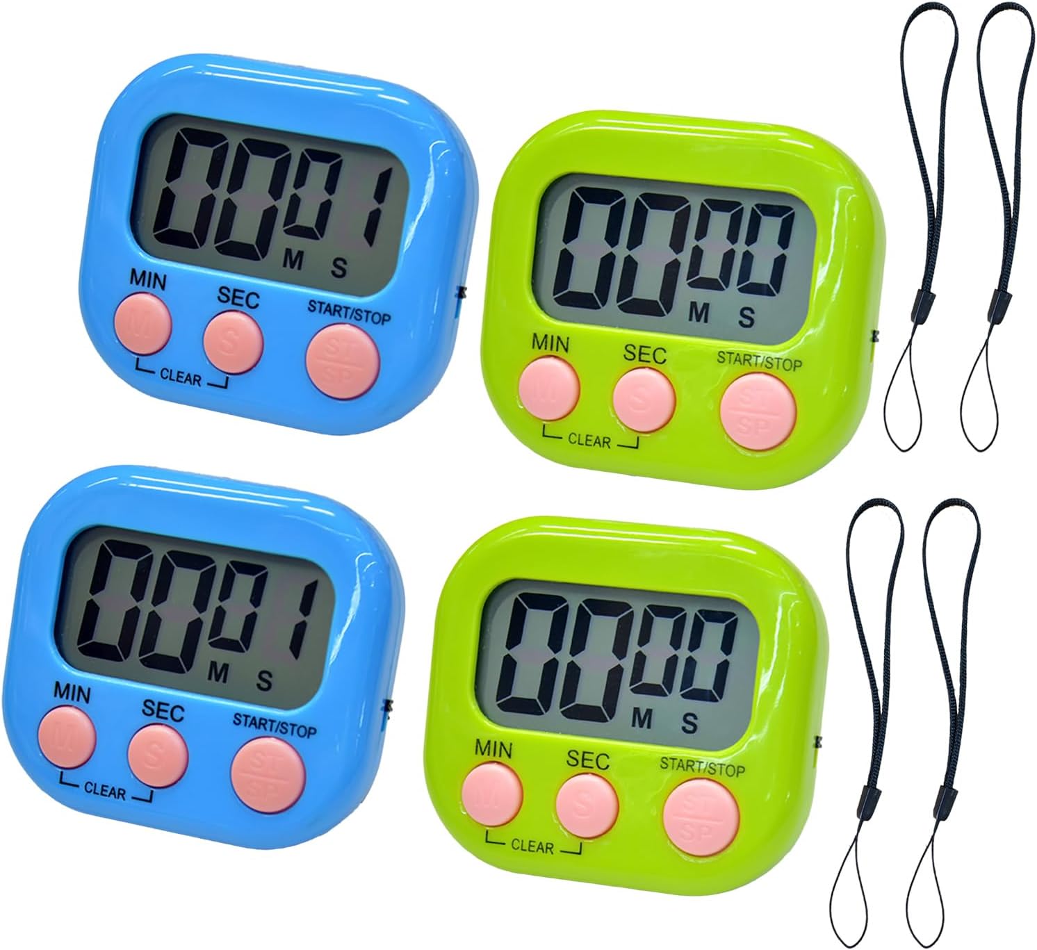 2 Pack Small Digital Kitchen Timer Magnetic Back and On/Off, Classroom Timers for Teachers Kids, Count Up Count Down Loud Alarm Stop Memory Function for Cooking Study Work Exercise (1, Black+White)