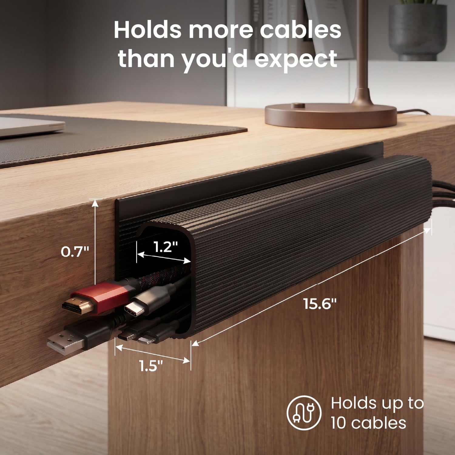 EVEO Kit de gestión de Cables para Debajo del Escritorio (6 Unidades) – Ocultador de Cables para Debajo del Escritorio, Organizador de Cables, conducto de Cables | Canal J Autoadhesivo de 96 Pulgadas