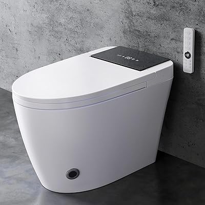 Smart Toilet with Built-In Bidet, Heated Seat, Dual Auto Flush with Foot Sensor, Tankless Design, Warm Water Wash & Dry, Modern Elongated Electric Toilet, LED Display, 1000g MAP, 1.28GPF