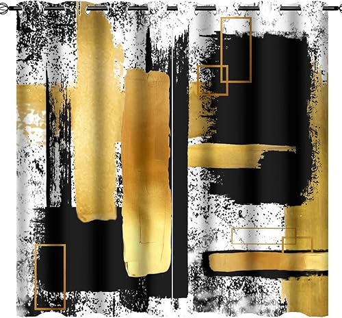 Kazynee Cortinas opacas con ojales, diseño geométrico abstracto moderno para oscurecer la habitación, con ojales, pintura al óleo negra y blanca