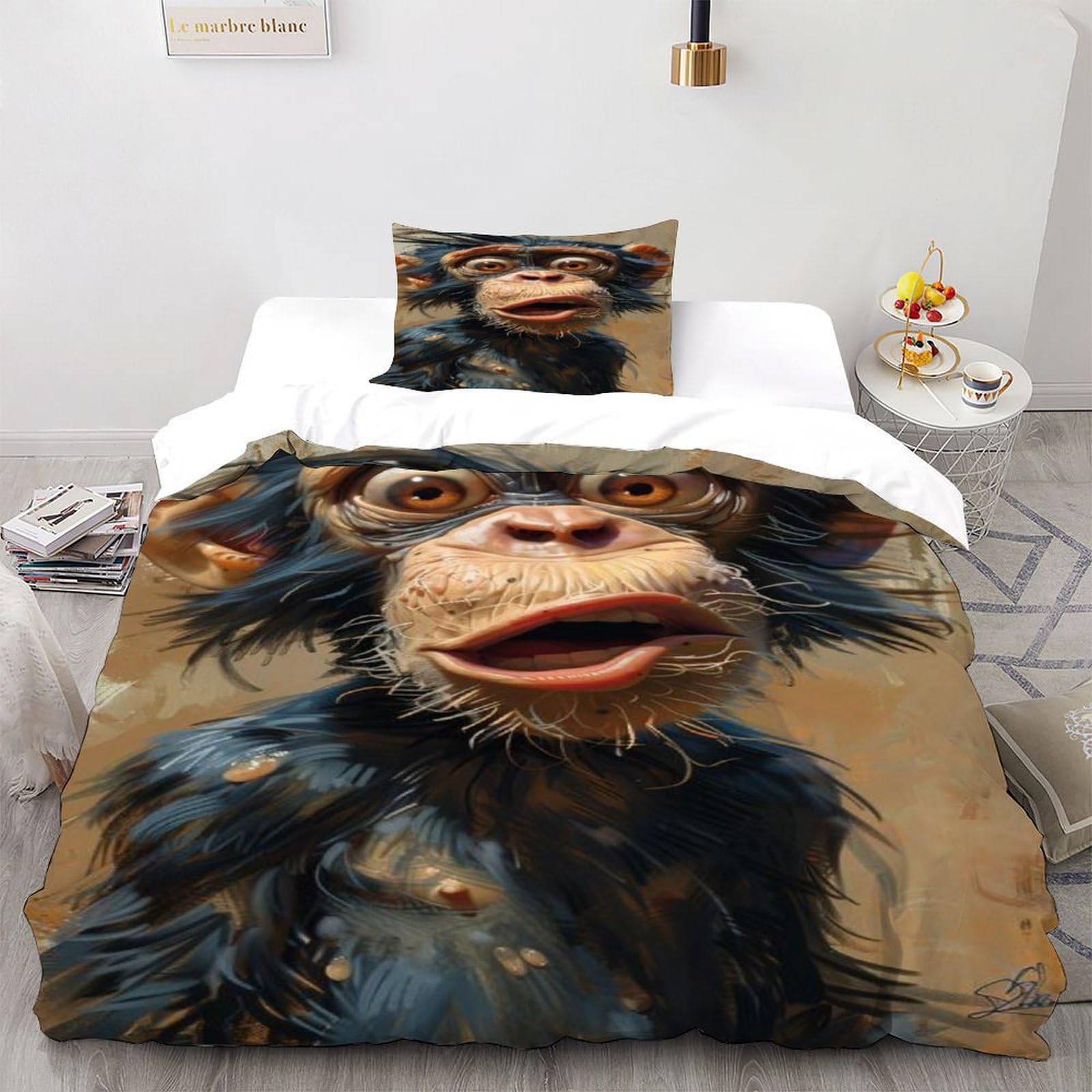 SHOVERKD Monkey Texture Bedding Set 2 Pieces 3D Digital Printing Animal Theme Wildlife Duvet Cover Set Chic Breathable Comforter Cover Girl Woman with Pillowcase Single（135x200cm）