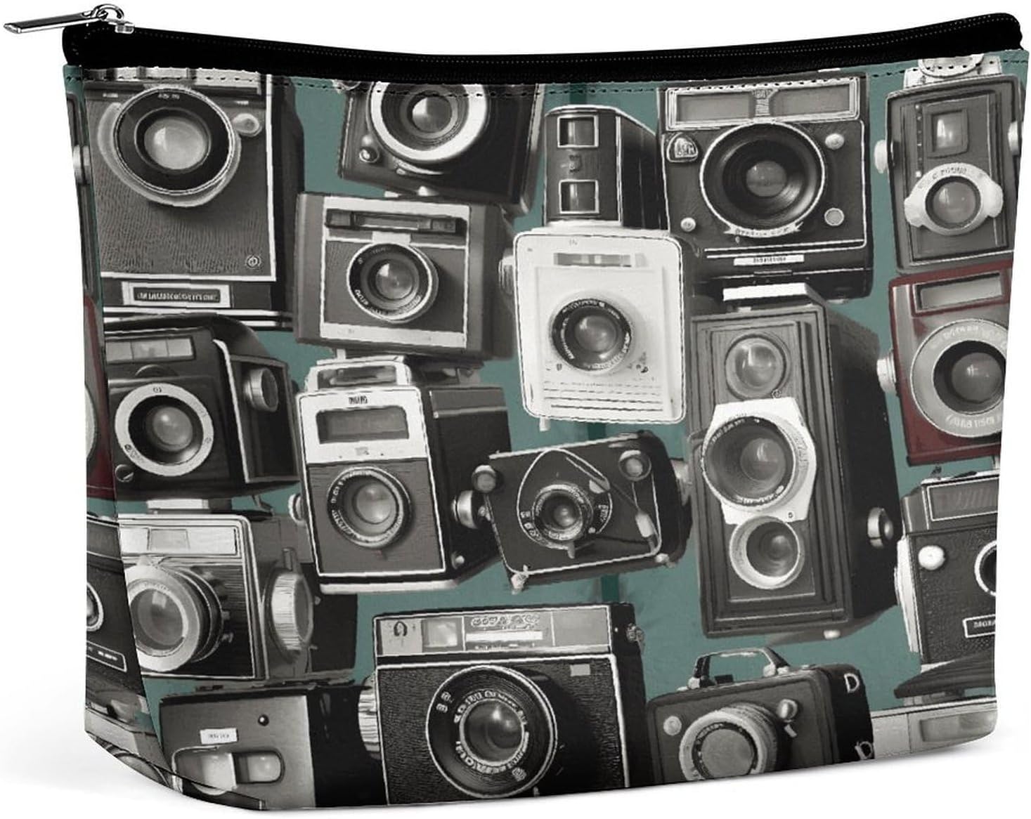 Retro Cool Camera Collection Cosmetic Bags for Women with Zipper Portable Makeup Bag Pu Makeup Pouch for Work Or Travel Gifts