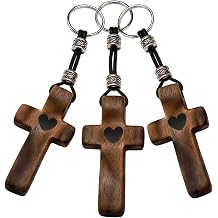 3 PCS Christian Cross Keychain for Women,Wooden Pocket Cross Fidget Keychain for Men,Cross My Heart,Small Jesus Keychains for Encouragement,Stress/Anxiety Relief,Christmas Gifts Family