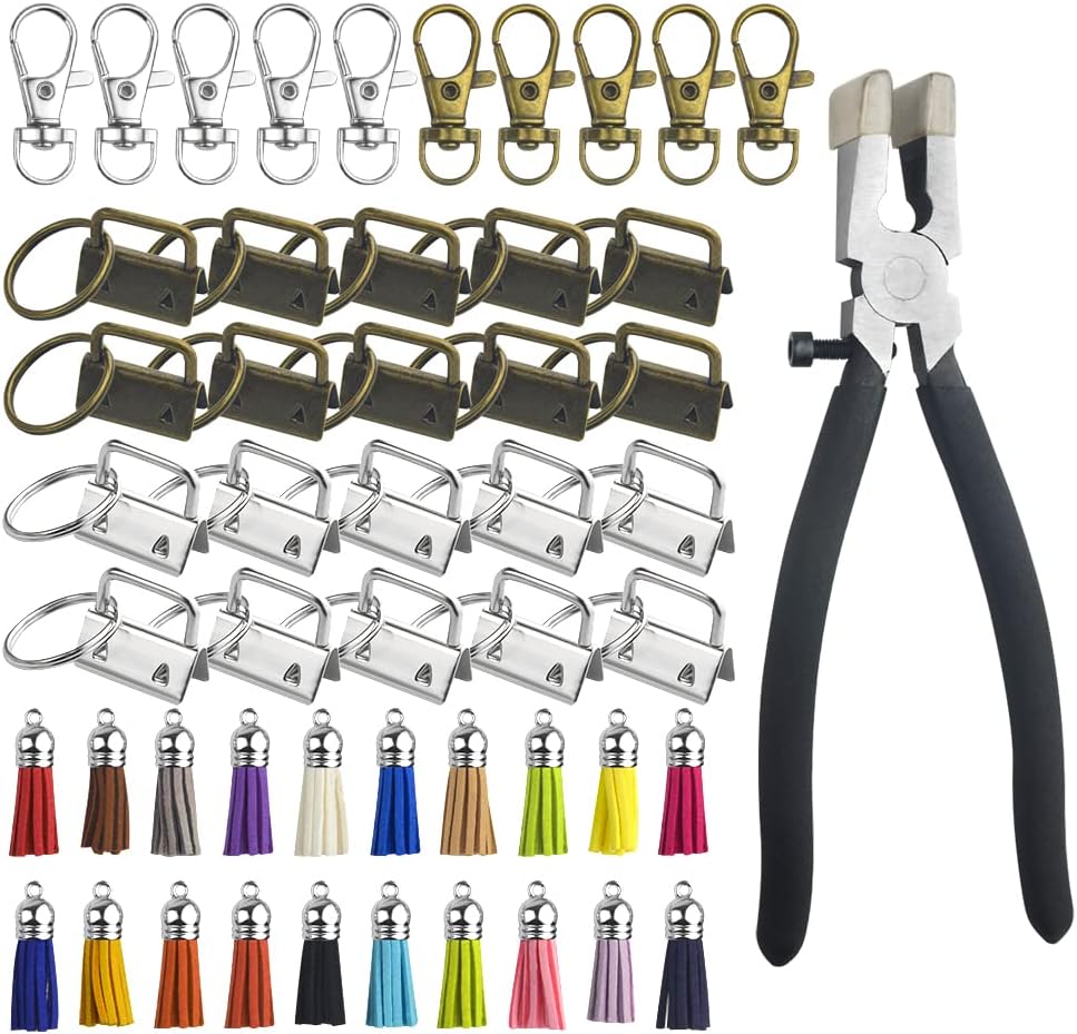 51PCS Key Fob Hardware Set Including 1PCS Key Fob Pliers 20 Pieces Key Fob Hardware 20Pcs Tassels and 10Pcs Key Chain Hooks