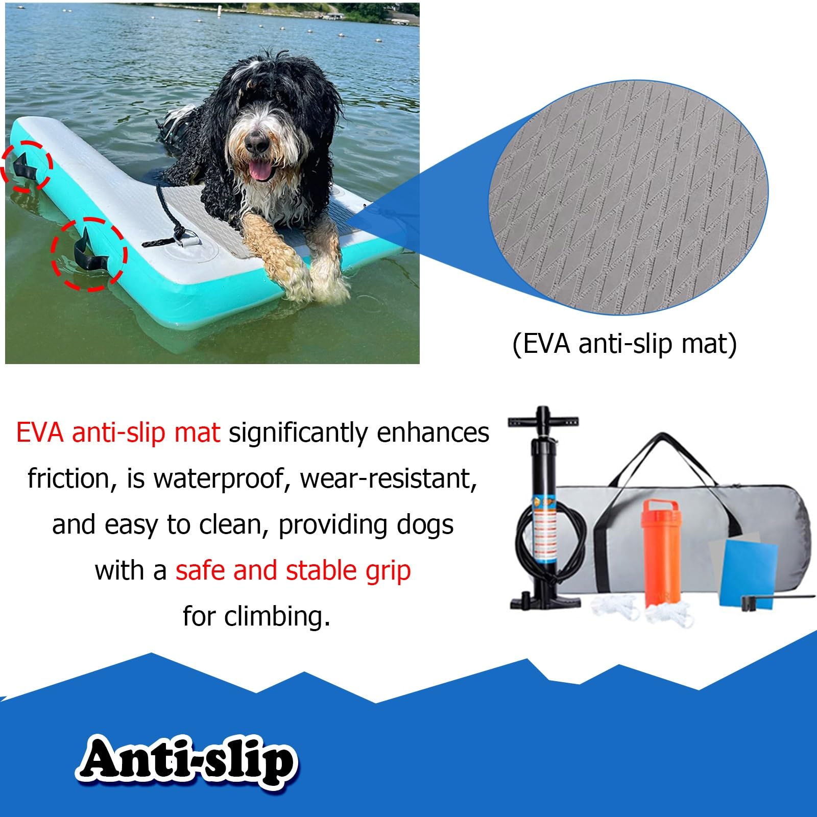 scaletta per Cani da Barca Rampa Gonfiabile per Cani, Scala Galleggiante per Piscina per Animali Domestici, rampa acquatica per Cani con Tappetino Antiscivolo in Eva(Color D)
