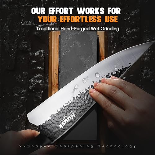 Miniatura 4 de Huusk Cuchillo de cocina japonesa  Cuchillo vikingo forjado a mano para cortar carne  Cuchillo de cocina ideal hecho de una sola pieza de acero de