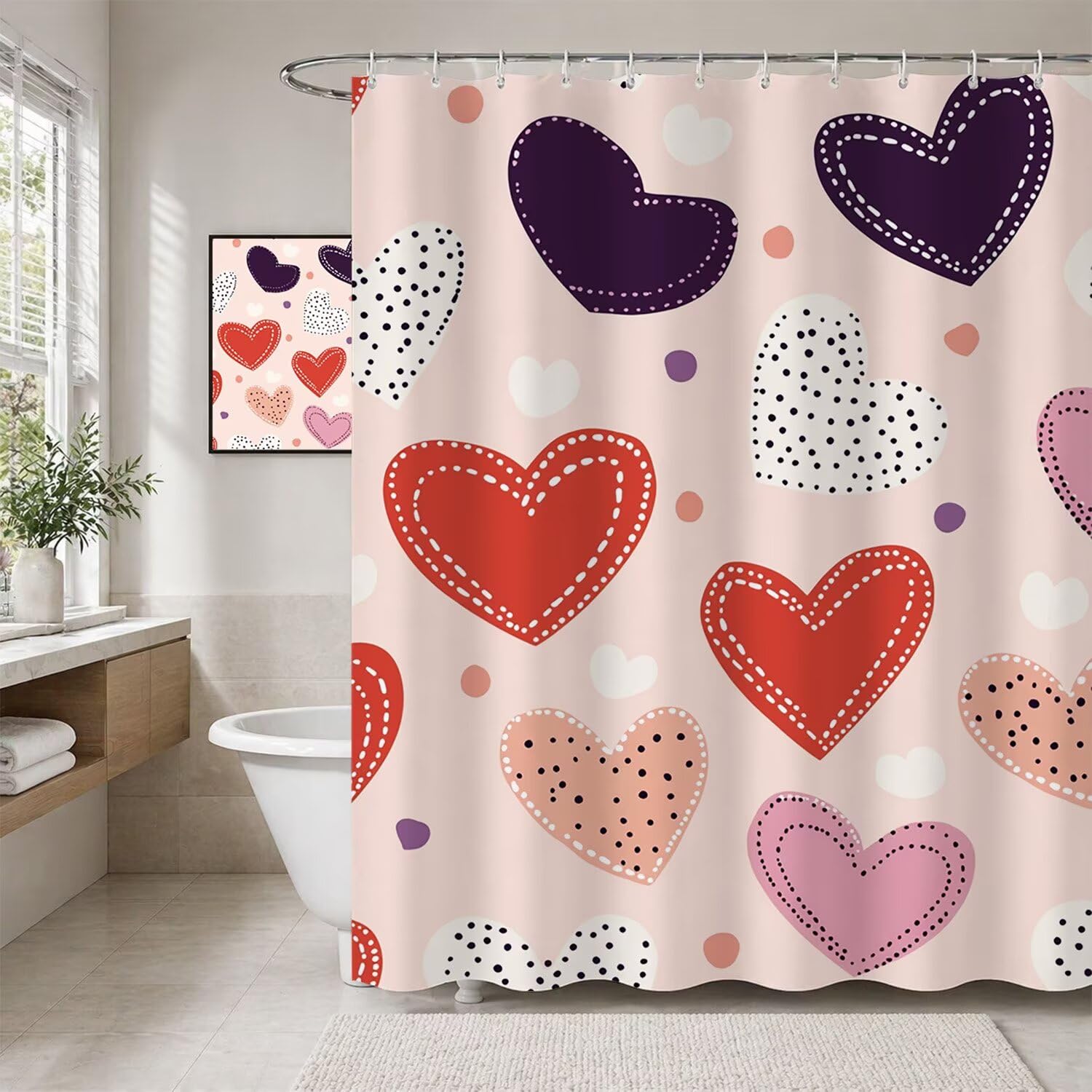 Rideau douche polyester rose pour une salle de bain zen et cocooning