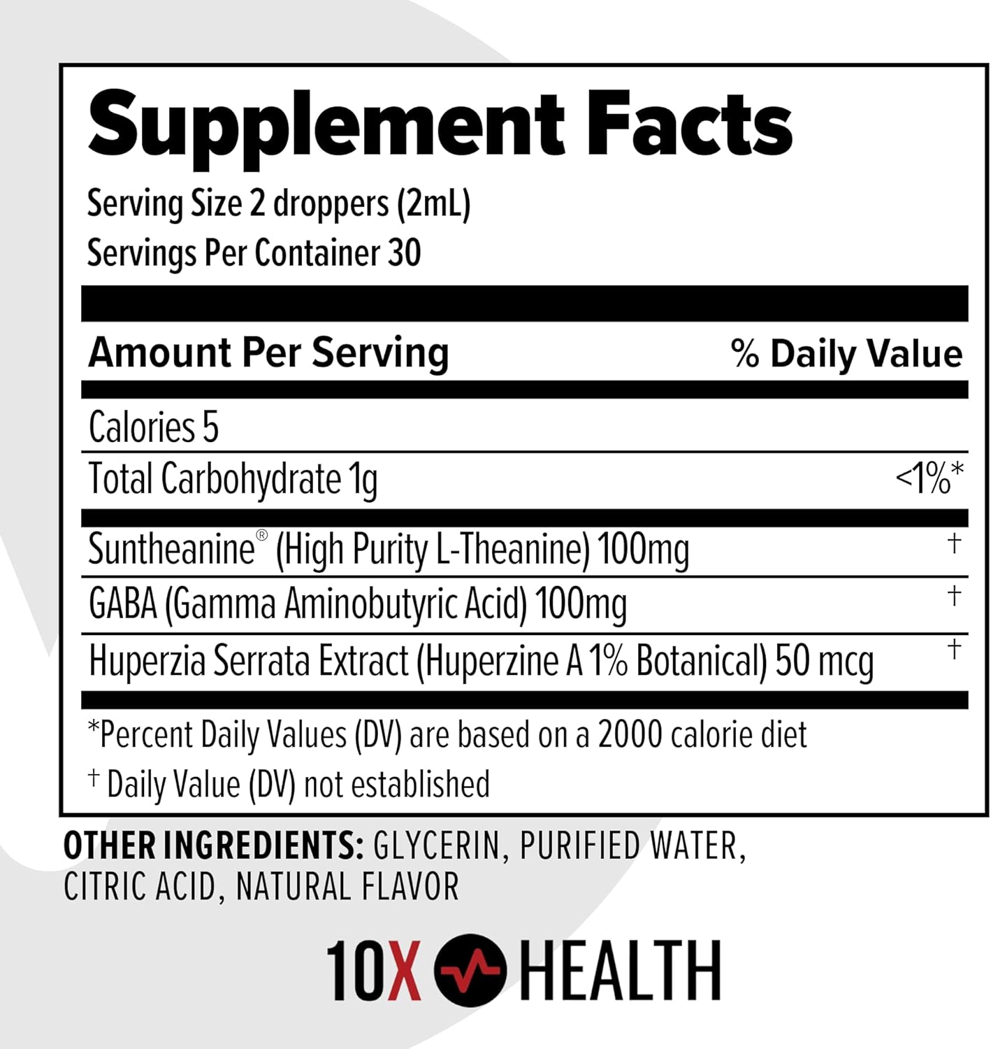 10X Health Calm L Theanine Supplement Liquid Drops - 100mg L'Theanine Drops & 100mg GABA Supplements to Support Nerves, Calm & Stress - Natural Flavor 2.03 Fl oz.