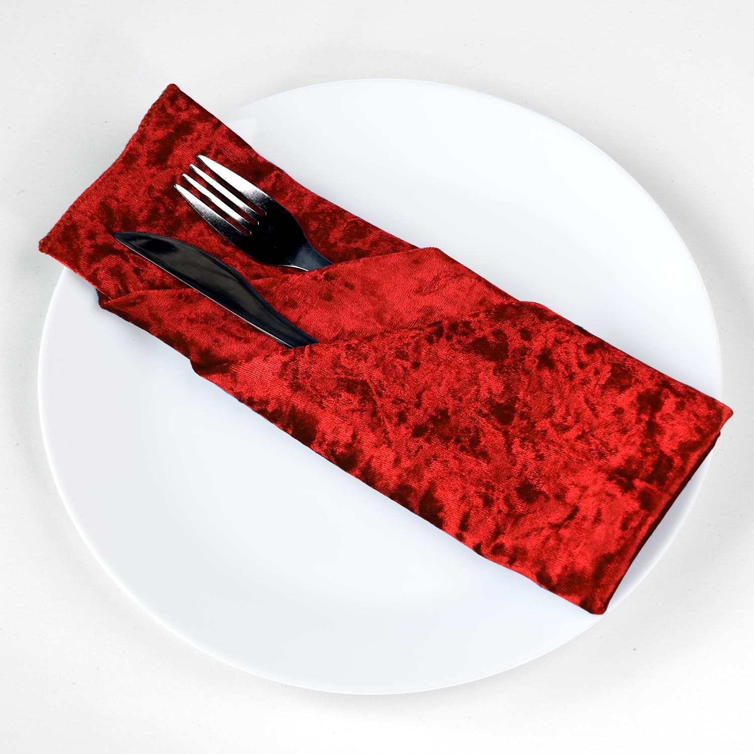 Trimming Shop 12Pcs Red Crushed Velvet Table Napkins for Home, 20 inch Dinner Napkins with Hemmed Edges for Dinning, Wedding, Banquet, Party, Events, Lightweight & Machine Washable