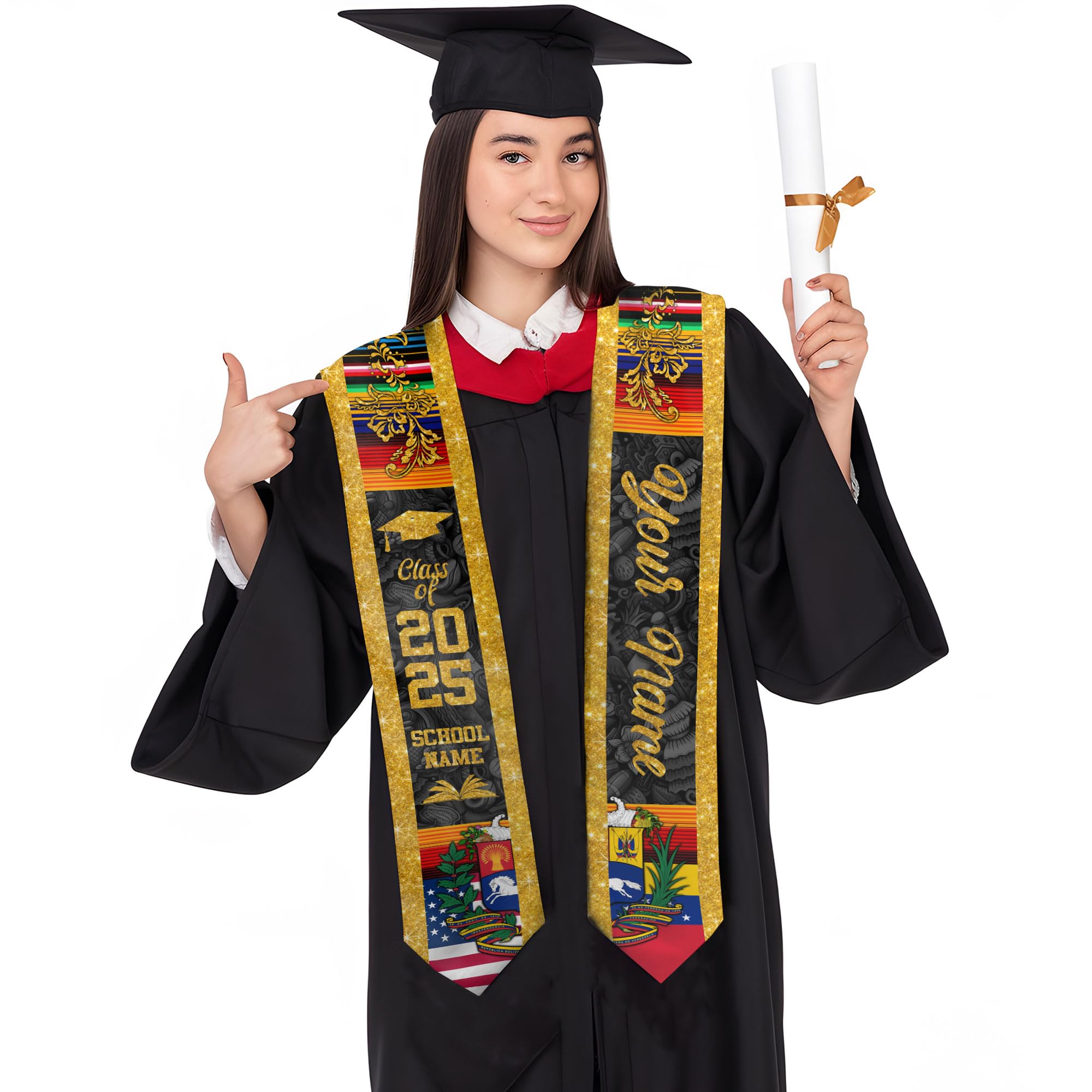 MonkeyVan Custom Venezuelan Flag Graduation Stole 2025 Venezuela Graduation Sash Venezuelan Flag Graduation Sash Class Of 2025 Vnzl 5
