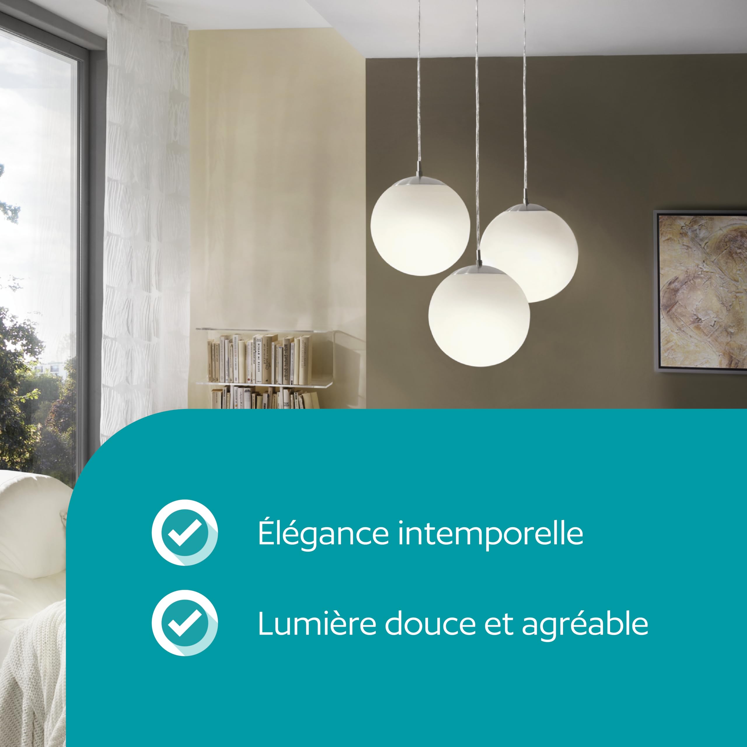 Eglo Lustre RONDO 1, suspension à flamme, lampe pendante en acier, couleur : nickel mat, verre : opale blanc mat, douille : E27, Ø : 30 cm