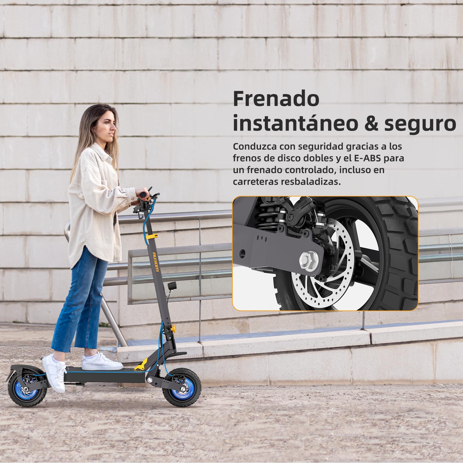 Patinete eléctrico Plegable Ausom L1, batería de 48 V 15,6 Ah, neumáticos de 10 Pulgadas, autonomía de 70 km, Frenos de Disco Delanteros y Traseros, Patinete eléctrico para Adultos
