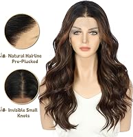 Sapphirewigs Csokoládébarna Hullámos Paróka - 13x4 Csipke Elülső Szintetikus Haj, 56 cm, Hőálló, 150% Sűrűség, Előtépett, Napi és Alkalmi Vi 2