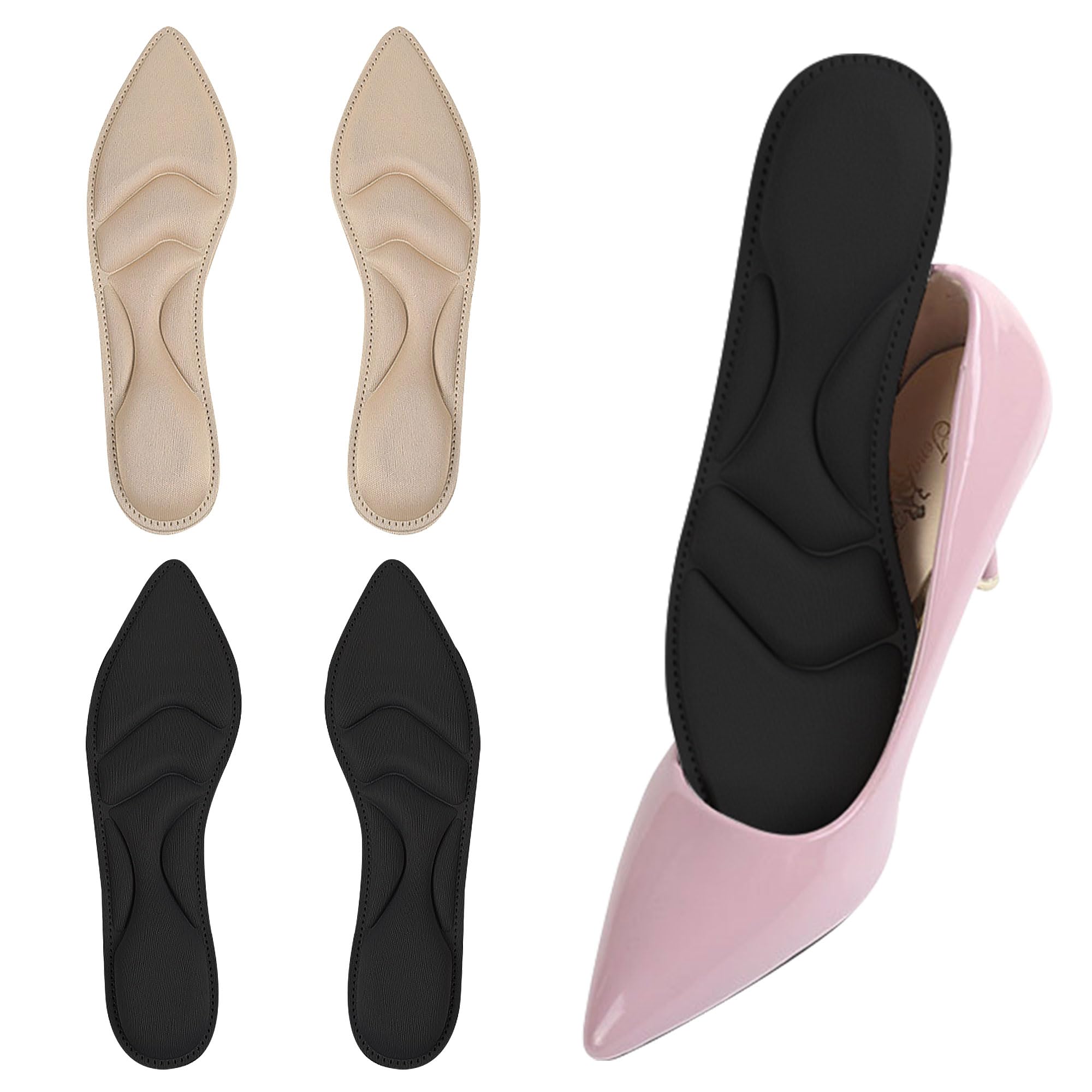 SooGree 2 Pairs Shoe Insoles High Heel Insoles Women Breathable Shoe Pads Sponge Heel Cushions Arch Support Boot Inserts Feet Pain Relief Loose Shoes