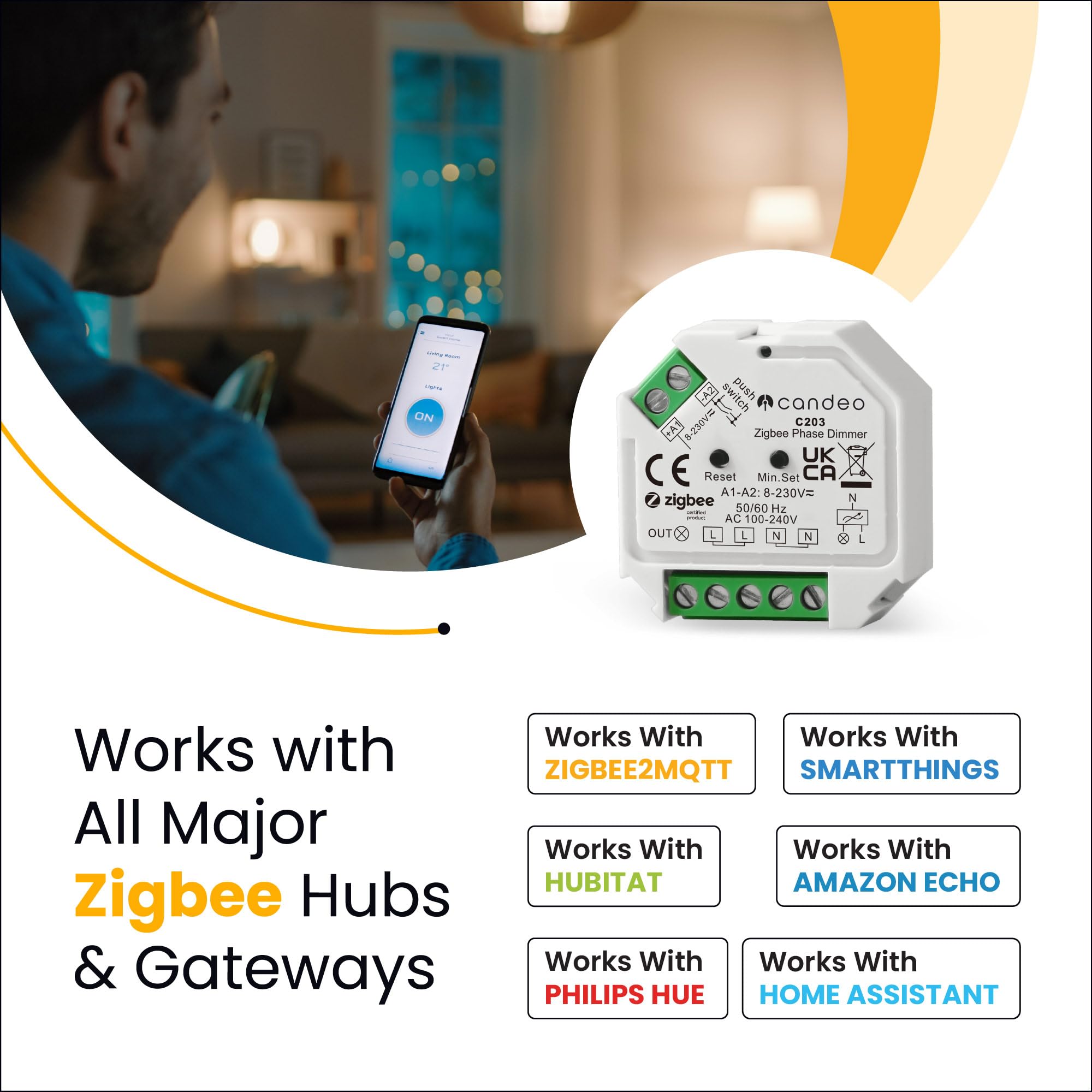 Candeo Zigbee-Dimmmodul kompatibel mit Amazon Echo, Echo Studio, Philips Hue, Smartthings, Hubitat