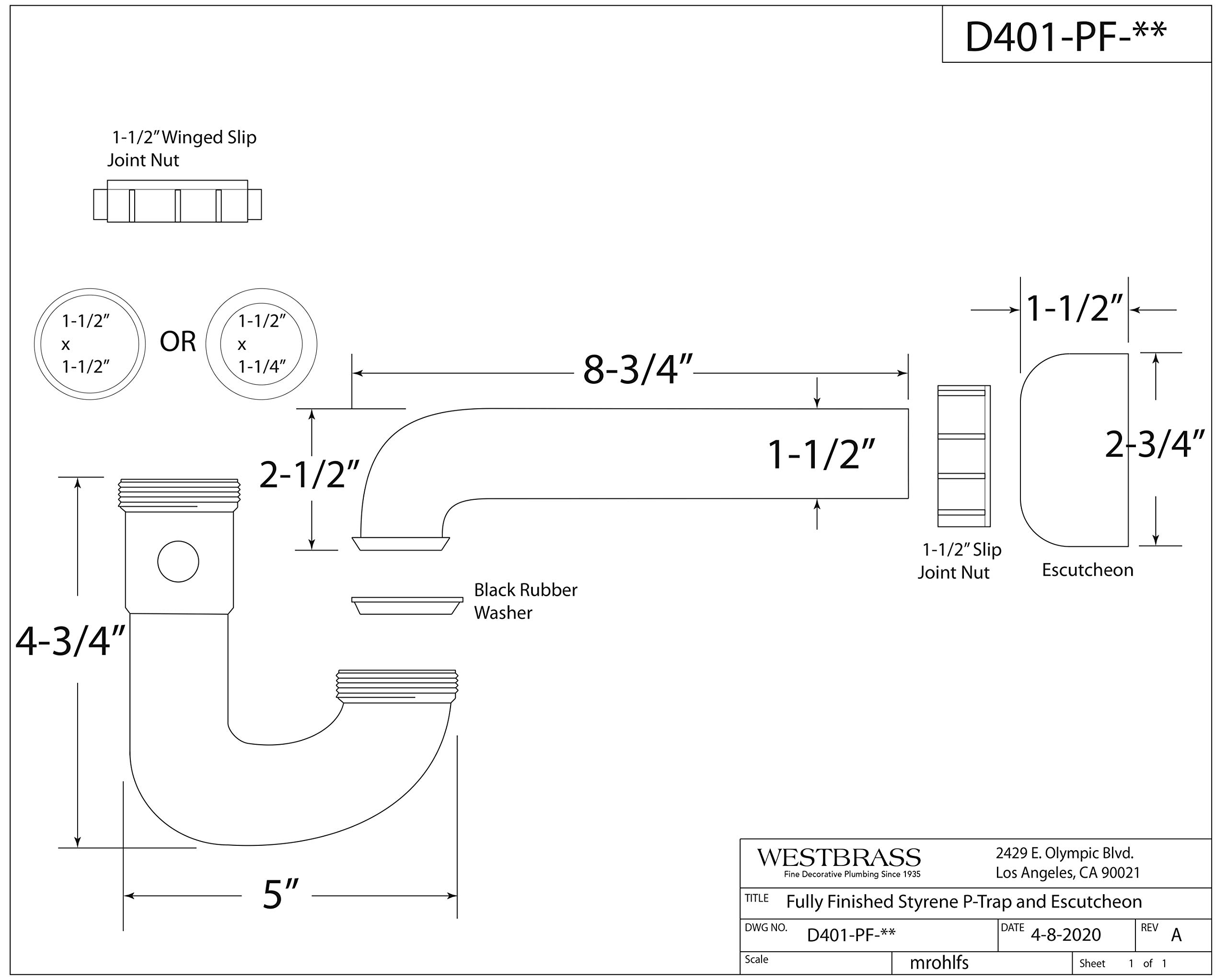 WestBrass D401-PF-26 - Trampa decorativa de estireno, cromo pulido