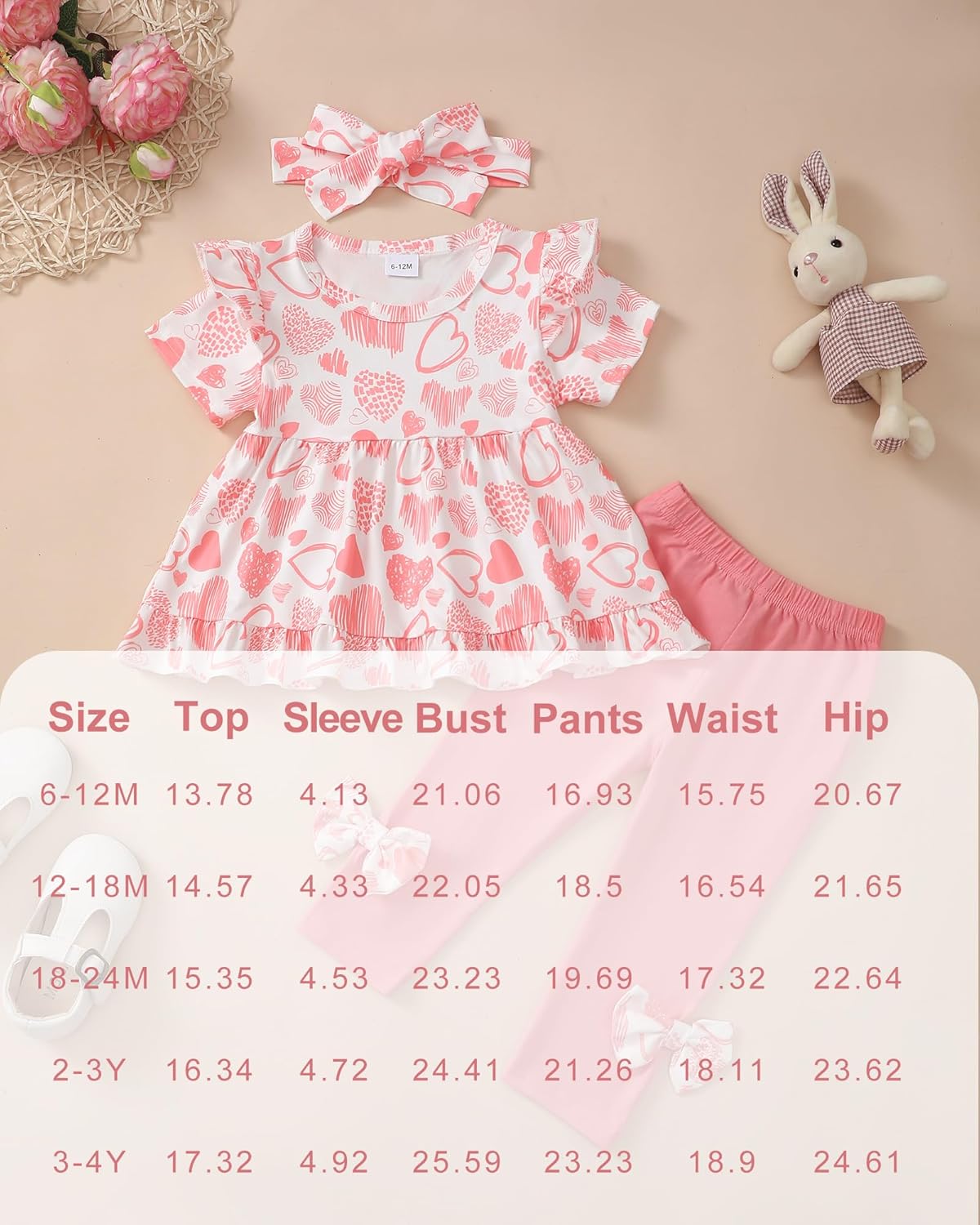 Kucnuzki Toddler Baby Girl Clothes Short Sleeve Ruffle Shirt Floral Pant Set 2 Piece Outfits For Girls Cute Clothing Set - Image 6