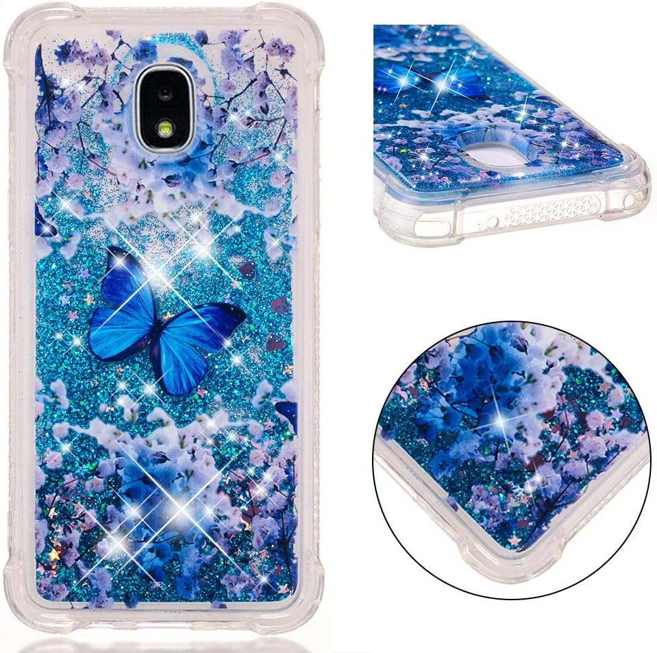 DECVO Glitter Case Compatible with Sumsung Galaxy J3 (2018) Luxury Fashion Bling Flowing Liquid Floating Sparkle Cover Print Unicorn Cute Cartoon TPU Bumper Sumsung Galaxy J3 Case (Butterfly)