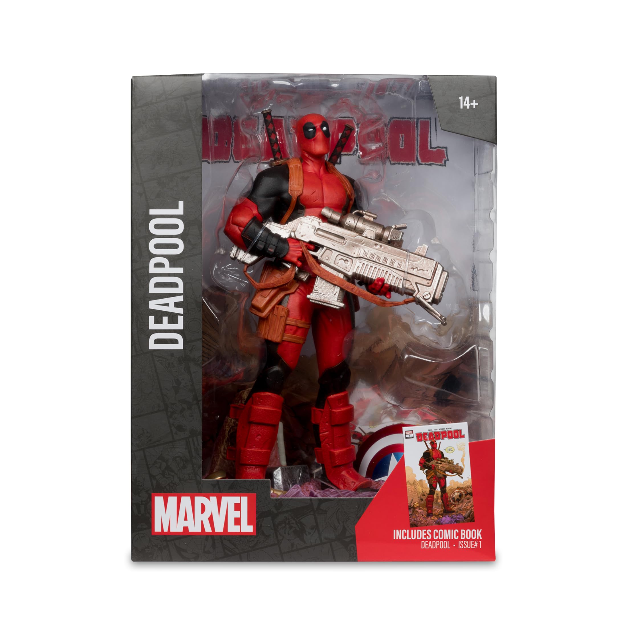 McFarlane Toys - Marvel Deadpool - Coleccionable a Escala 1:6 con Escena y cómic (Deadpool #1) | Figura coleccionable de Marvel de 12 pulgadas, escala 1/6, traje rojo de Deadpool #1
