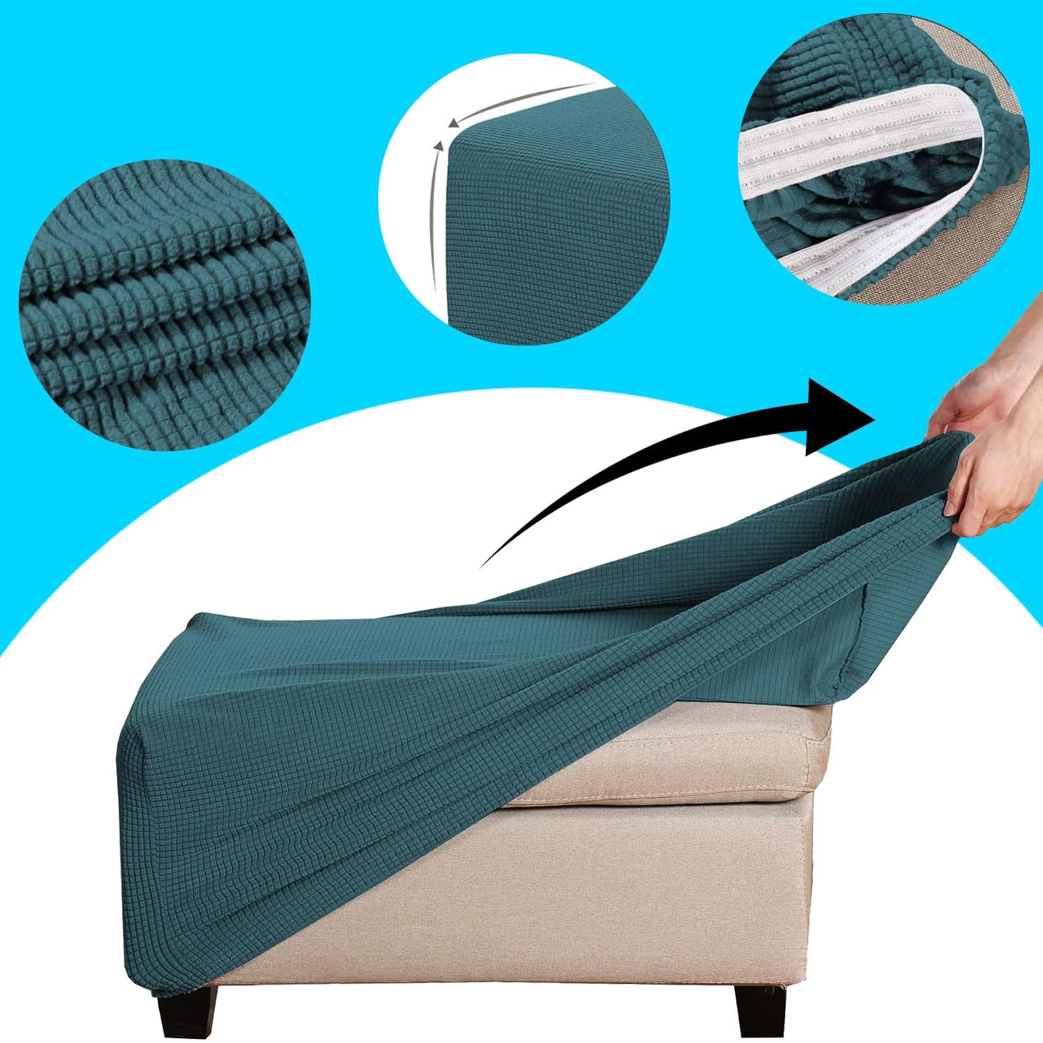 S-XXXL Copertura for Ottomana, Copri Pouf Rettangolare 90×70, 100×60, 120×60, 80×60 cm, Fodera for Poggiapiedi Allungabile con Base Elastica, Adatto for Case Moderne(Navy,60x120cm)