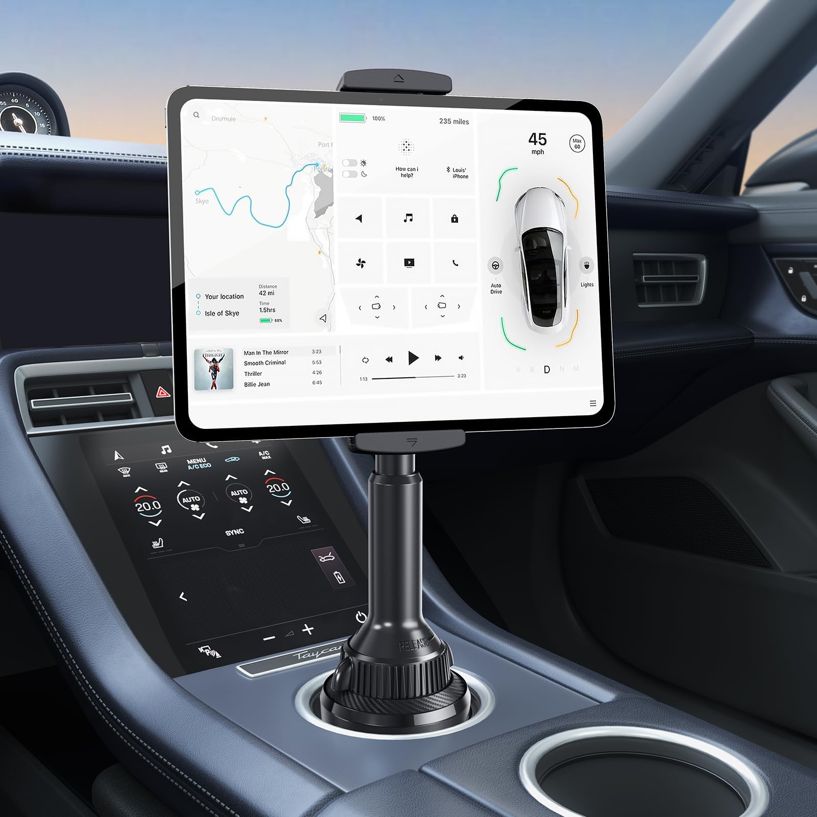 APPS2Car Tablet Holder for Car, Cup Holder Tablet Mount for Truck, Height Adjustable iPad Car Holder with 9.9" Wide Clamp for 4.7-13" iPad Pro Air Mini, Galaxy Tab, iPhone, Cell Phone