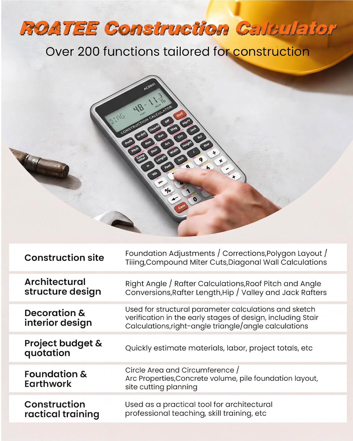 ROATEE Calculadora de construcción Plata - Calculadora industrial y científica para contratistas