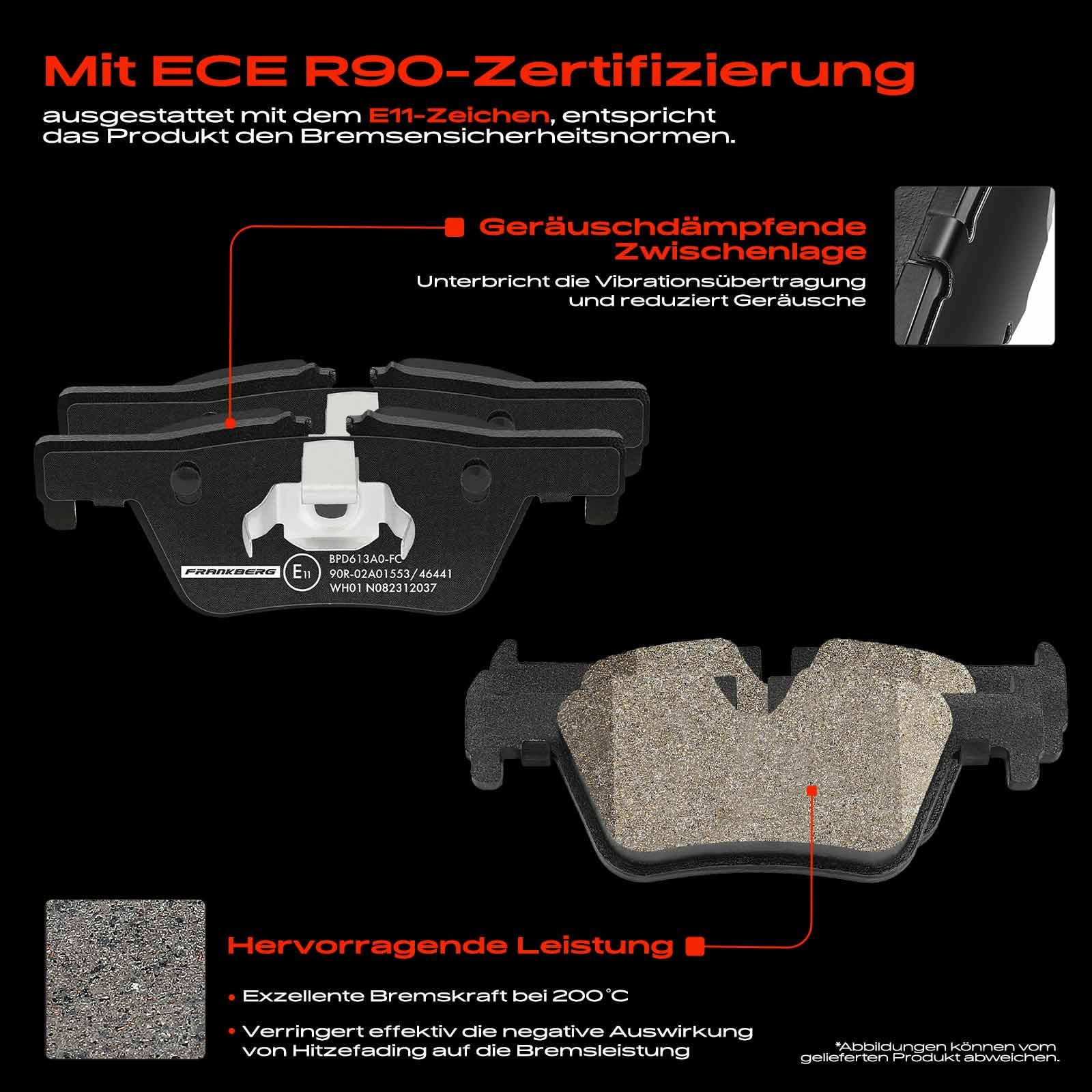 Frankberg Bremsensatz inkl. 2x Bremsscheiben + 4x Bremsbeläge Hinten Kompatibel mit 1er F20 2 Cabriolet F23 1er F21 2 Coupe F22 F87 Replace# 34216850569, 34216873093
