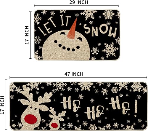 Miniatura 6 de Artoid Mode Juego de 2 alfombrillas de cocina navideñas con diseño de muñeco de nieve, ciervo, con diseño de copos de nieve, decoración de invierno,