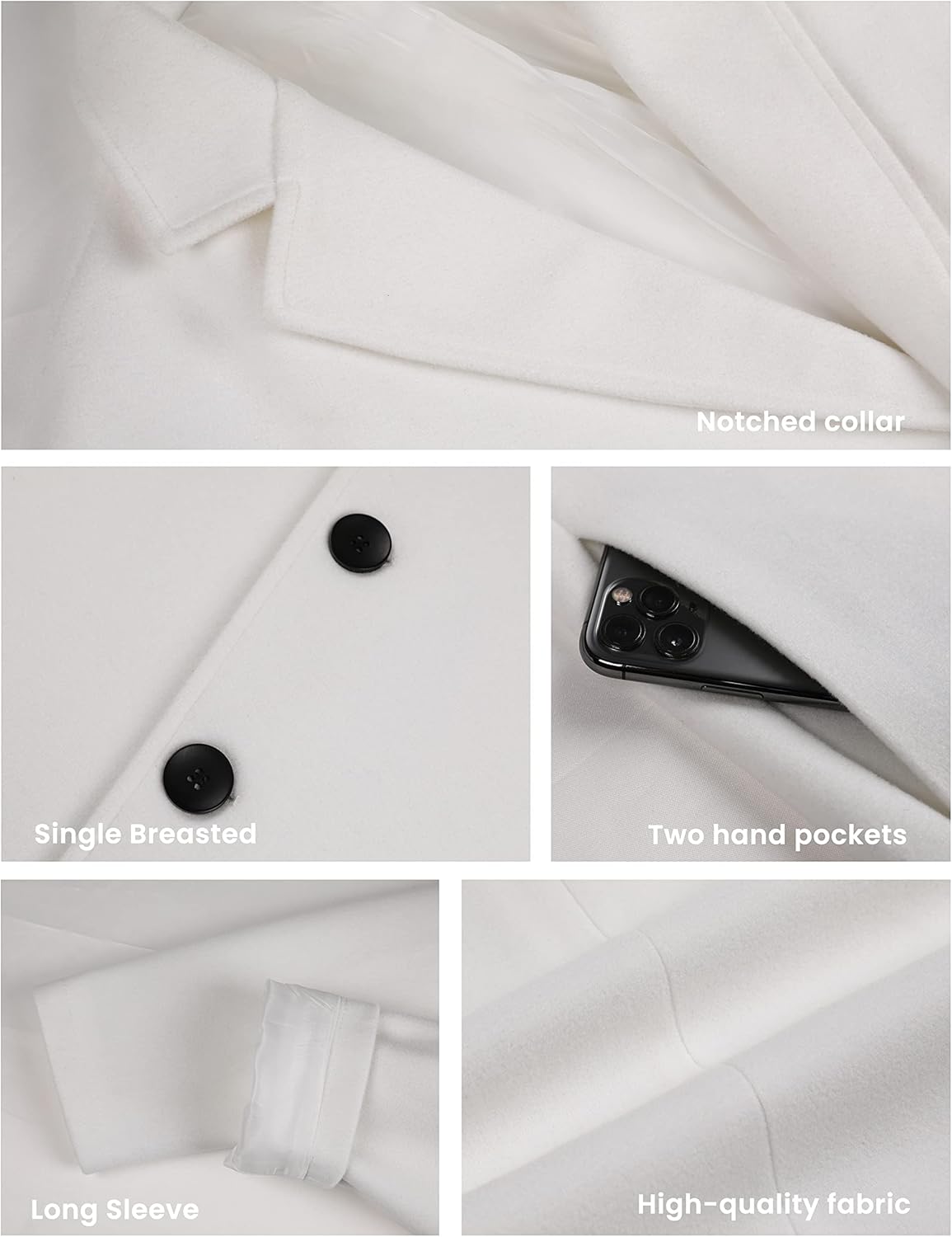 Tanming Mens Black Trench Coat Notched Lapel Single Breasted Long Peacoat Overcoat - Image 6