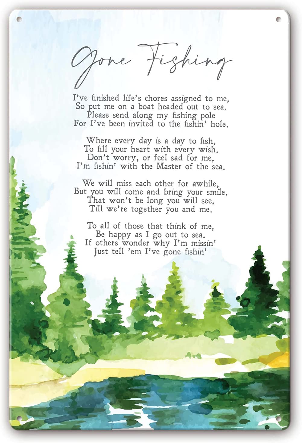 Preeklen Tin Sign 068 Gone Fishing Funeral Poem Posters Metal Sign Inspirational Quotes Wall Decor Man Cave Garage Home Living Room Decor Pictures Painting Hanging Plaque 8X12 Inch