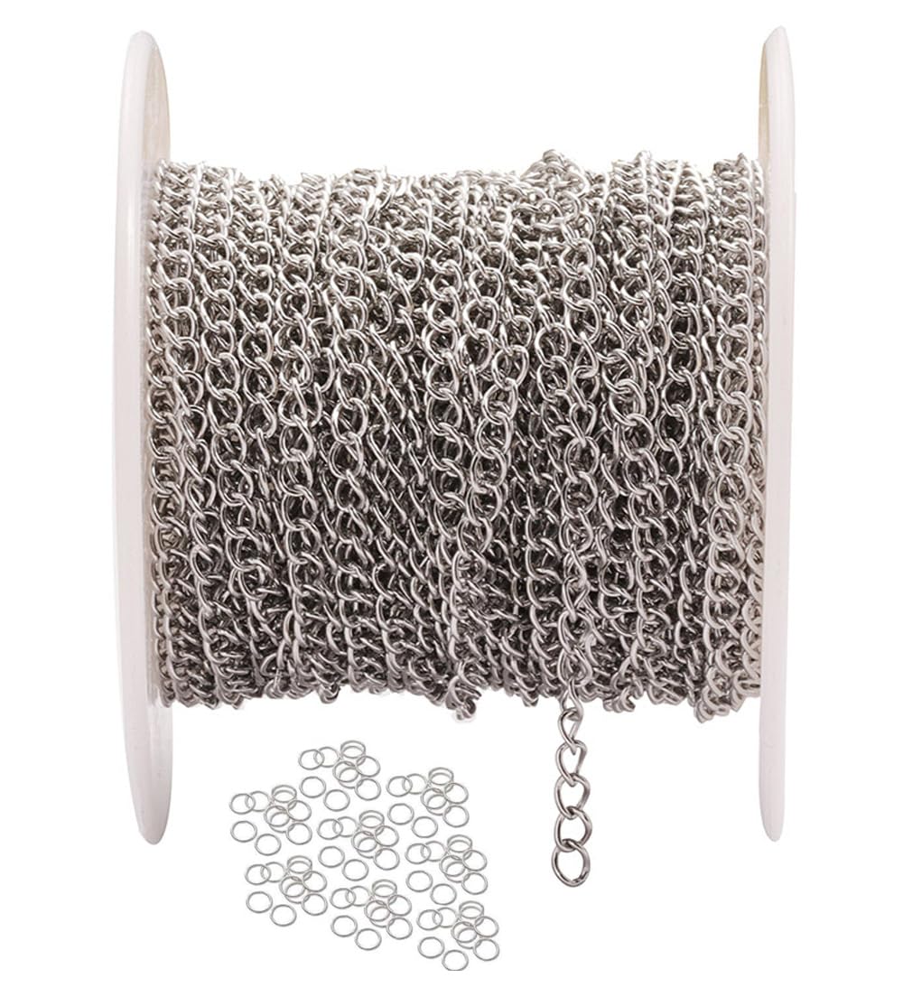 CRAFTS HAVELI Jewellery Making DIY Supplies 4mm Link Chain 5 Meters with Jump Rings for Necklace & Bracelet Crafting – Tail Chains for Custom Jewellery Design