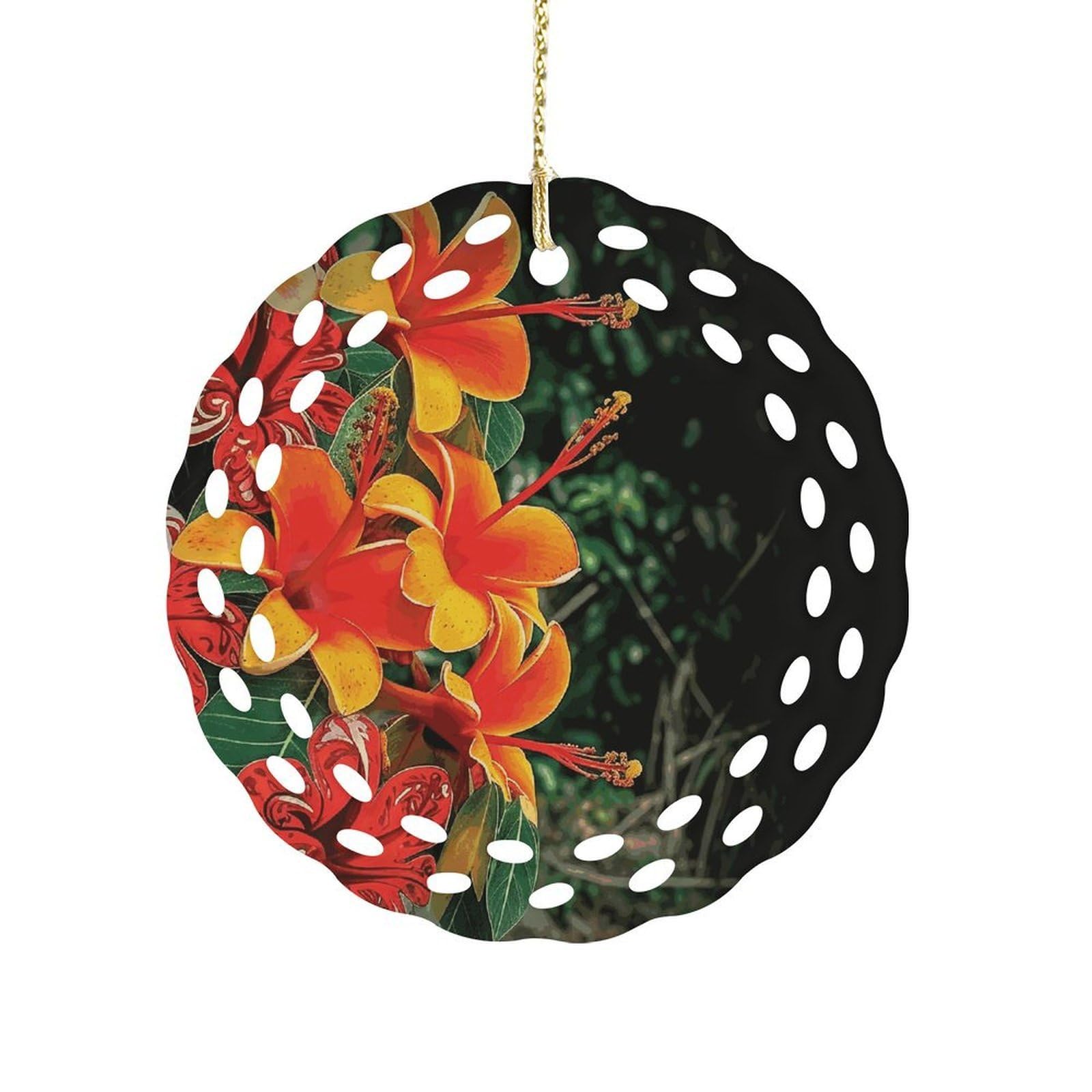 Btcowzrv Style Hawaii Flowers Ceramic Ornament,Round Ornaments With Hole Easy To Hang,Hanging Ornament For Wedding Party Home Window Garden Christmas Day Decor