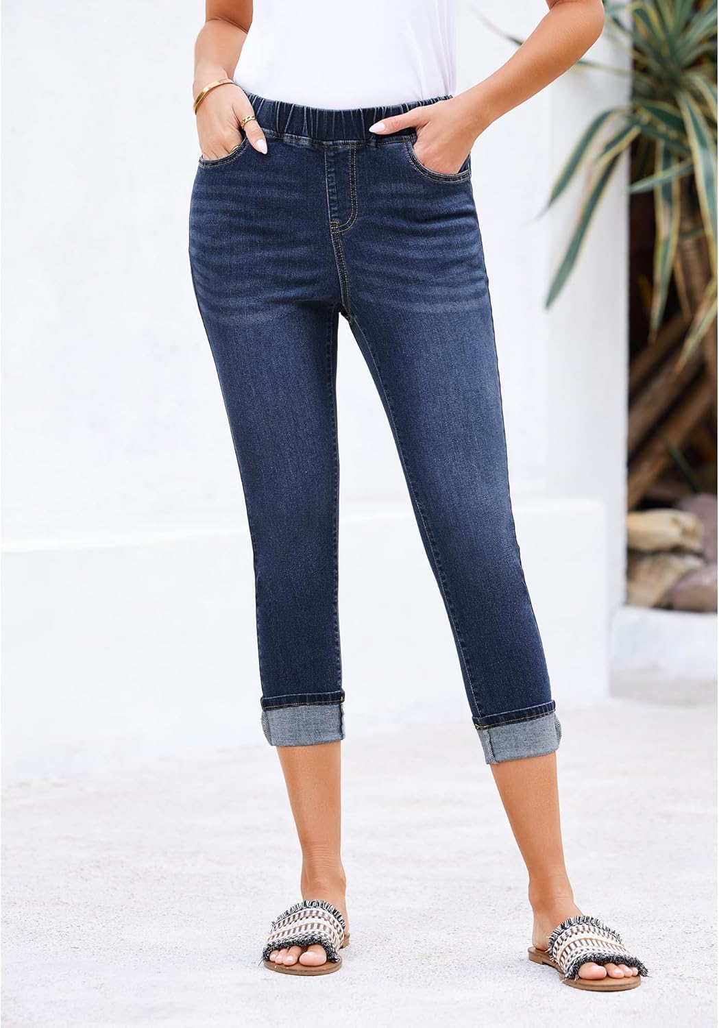 Utyful Capri Jeans for Women High Waisted Pull On Elastic Waist Stretchy Denim Pants Skinny Cropped Jeggings Jean Capris - Image 8