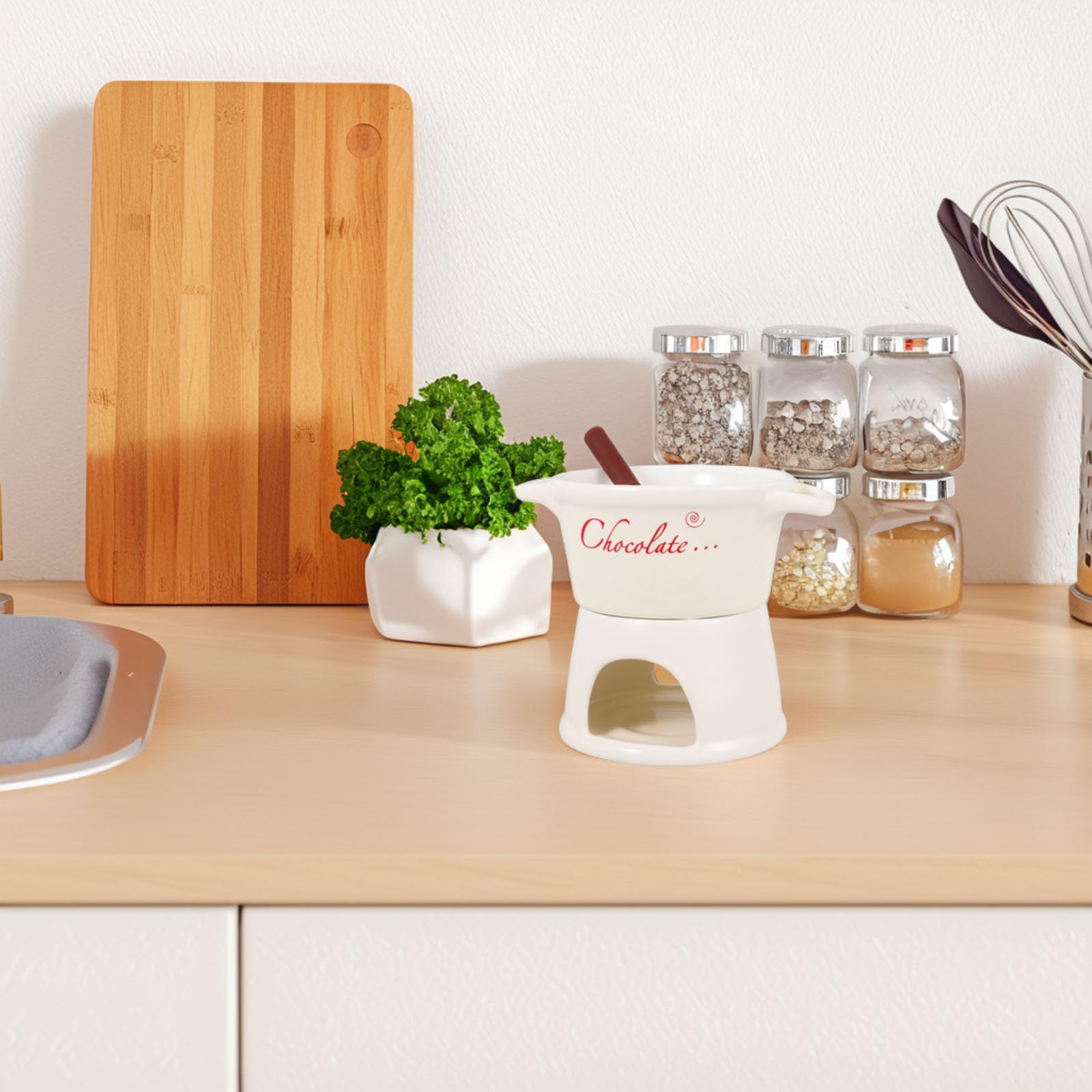 MAGICLULU Juego de Fondue Eléctrico de Cerámica Blanco para Derretir Chocolate y Queso, Función Fácil de Usar Adecuado para Reuniones Familiares