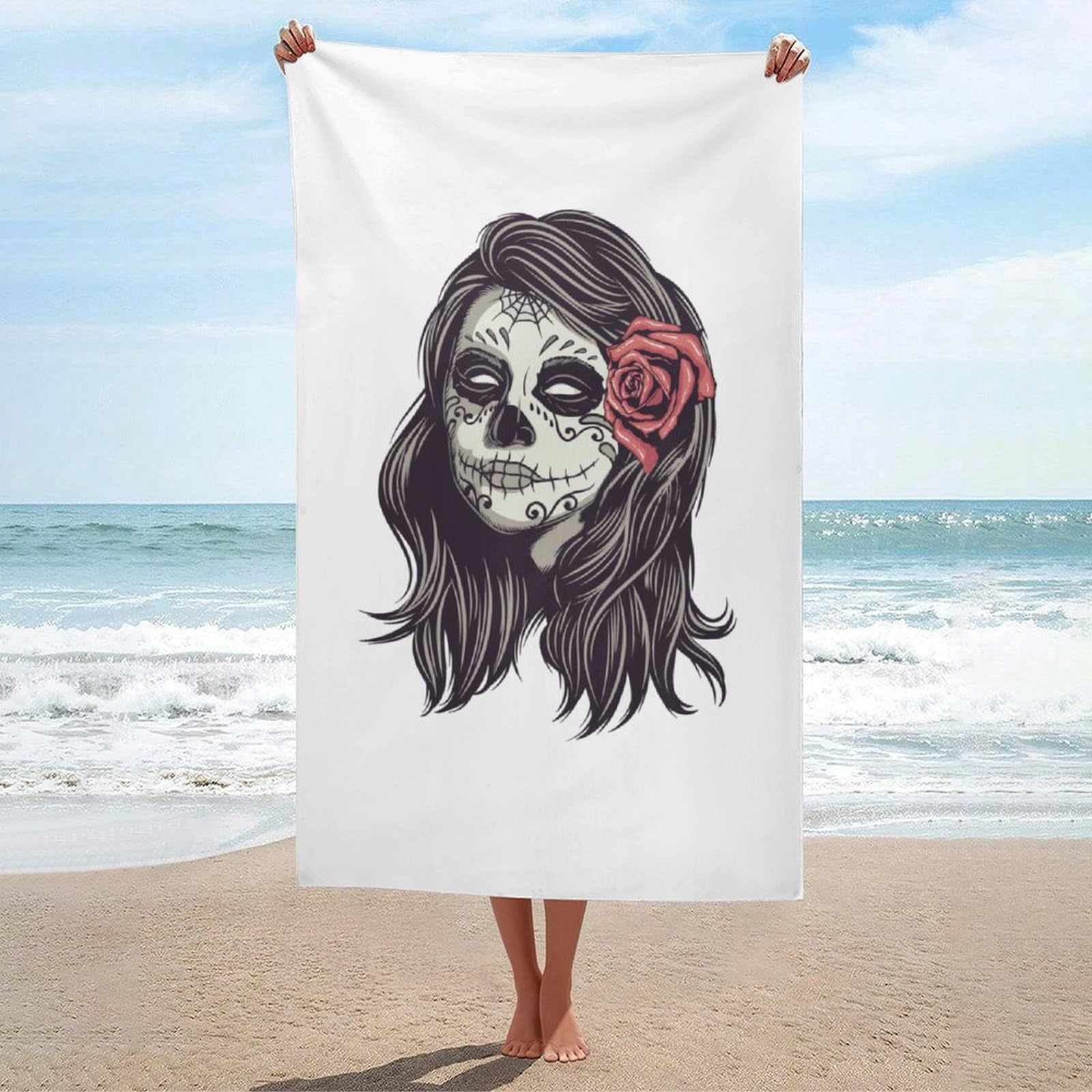 LEDFCVSU Beach Towel, Skull Princess Bath Towel, Absorbent Towel for Swimming, Sports, Travel
