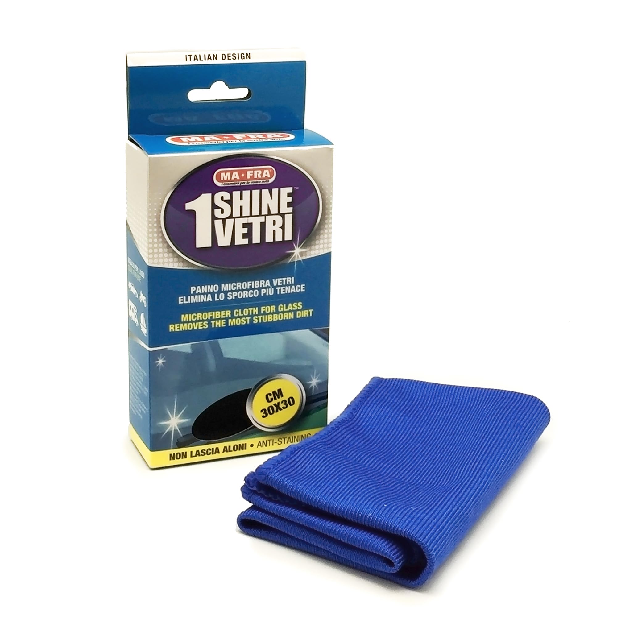 Ma-Fra 1Shine Vetri, Panno in Microfibra per la Pulizia dei Vetri Auto, Elimina lo Sporco e Non Lascia Aloni, Non Graffia o Rovina i Vetri, Formato 30x30cm, A0216