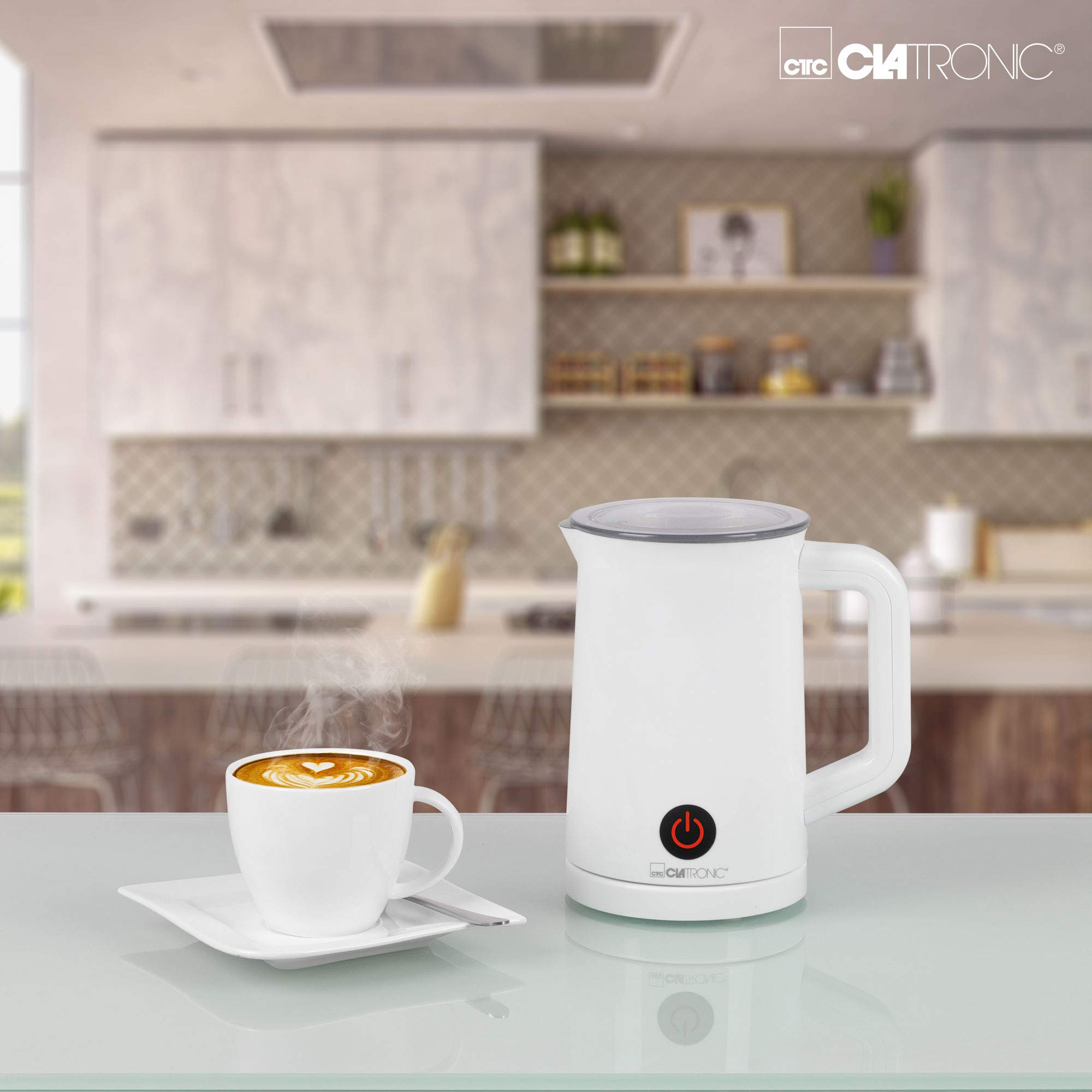 Clatronic MS 3693 - Batidora Espumadora de leche eléctrico automático, recipiente 550ml, función calentar/frío, apagado automático, 500W, color blanco