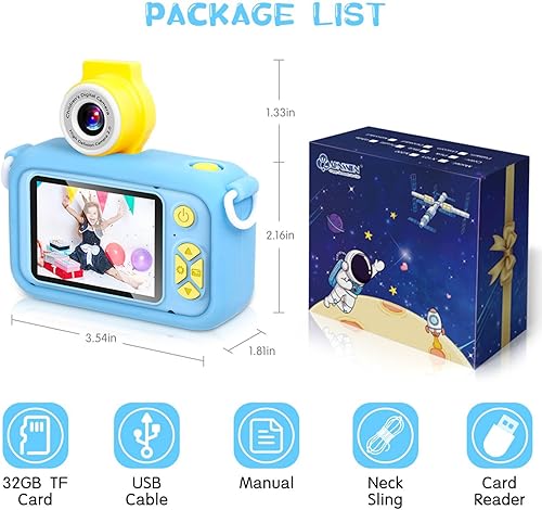 Miniatura 7 de Cámara digital para niños, cámara digital para niños pequeños con lente abatible de 180 y pantalla IPS de 2.4 pulgadas, regalo de festival de