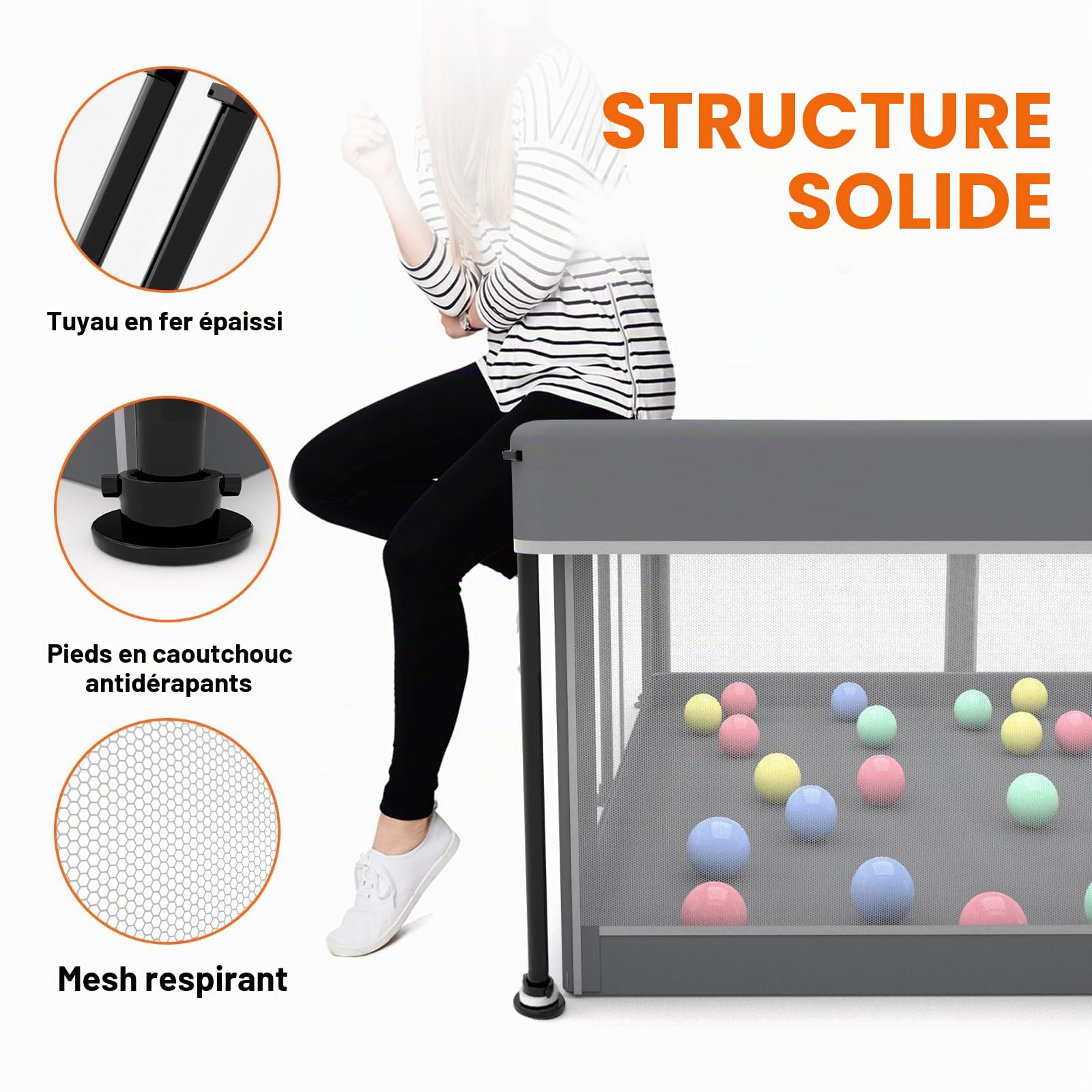 Parc pliable pour bébé avec tapis – Portable, spacieux et robuste pour bébés et tout-petits, installation rapide en 1 minute, facile à transporter, parc de jeu pliable pour une utilisation en