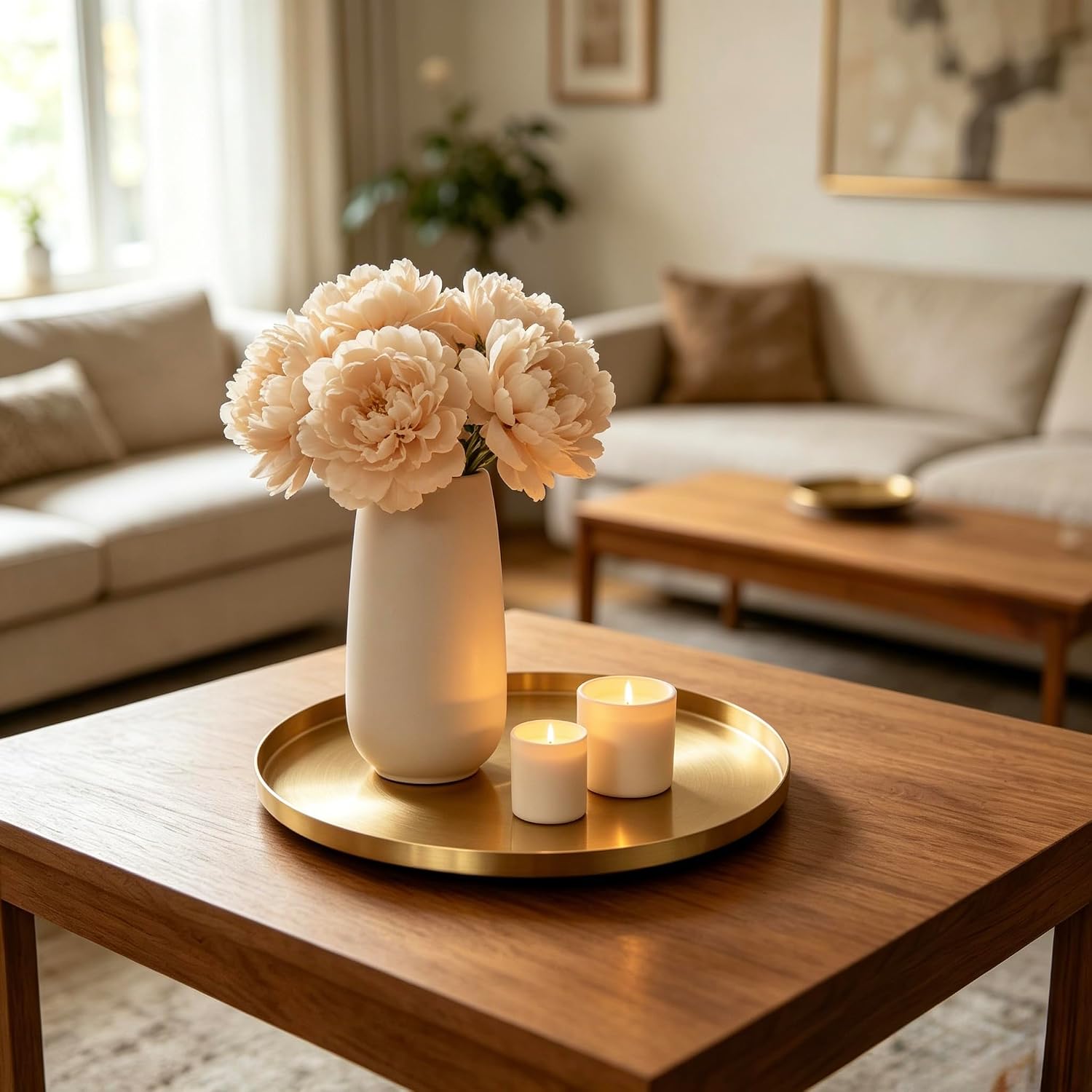 Gold Decorative Tray,Large Round Gold Stainless Steel Trays,12.6in/32cm