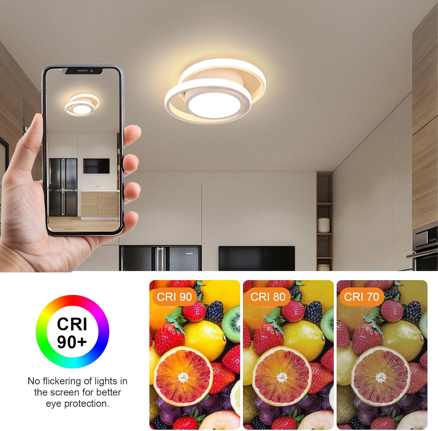 DELIPOP Modern LED Ceiling Light, 36W 2160LM Round Small Ceiling Lamp, (Warm Light, 3000K) Aluminum Close to Ceiling Light Fixture for Hallway, Aisle, Corridor, Bedroom, Kitchen (White)