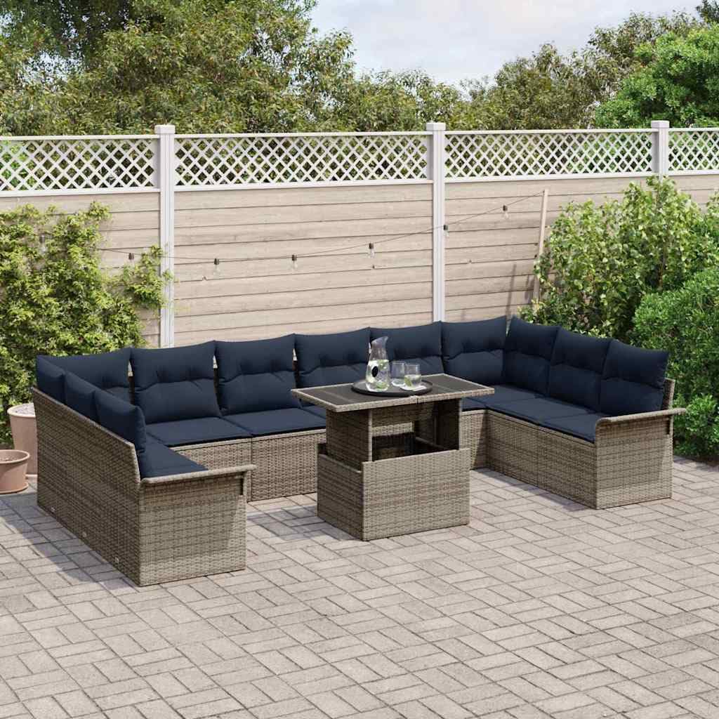 Set di divani da giardino in polyrattan, 11 pezzi, con tavolo